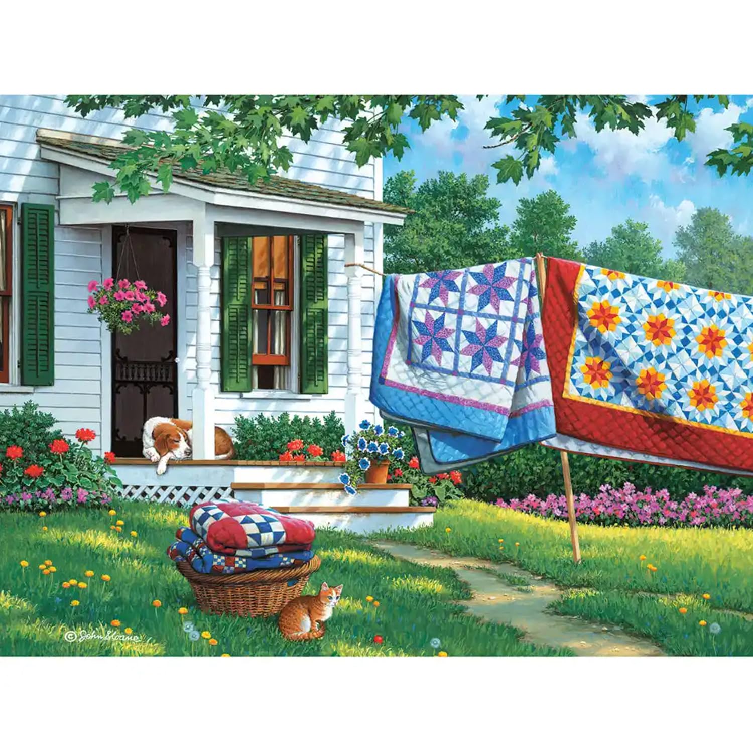 Bits and Pieces 100 Piece Puzzles for Adults - Calico Country - 100 Extra Large Pieces 15" x 19" Jigsaw Puzzles, Quilts Farm Spring, No 2 Pieces Alike
