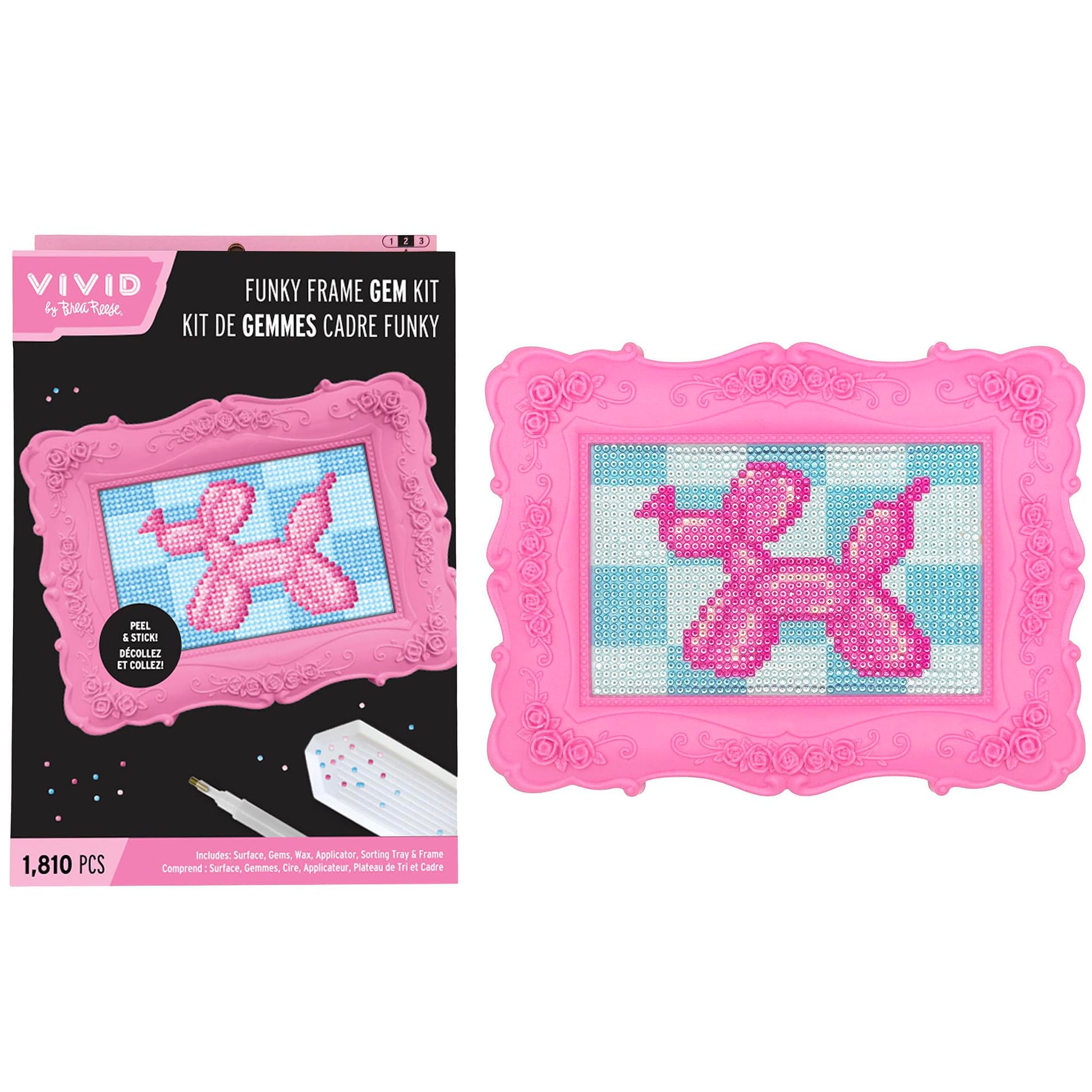 Vivid by Brea Reese: Funky Frame Gem Kit - Balloon Dog - Peel & Stick, Carnival Animal-Blue Checker Scene, 8x6 Pink Frame, Sorting Tray, Adult Craft