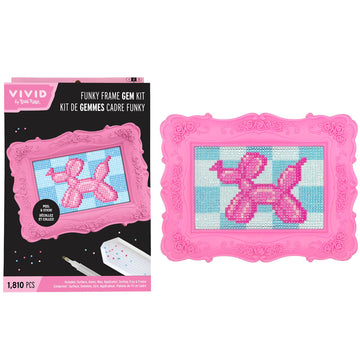 Vivid by Brea Reese: Funky Frame Gem Kit - Balloon Dog - Peel & Stick, Carnival Animal-Blue Checker Scene, 8x6 Pink Frame, Sorting Tray, Adult Craft