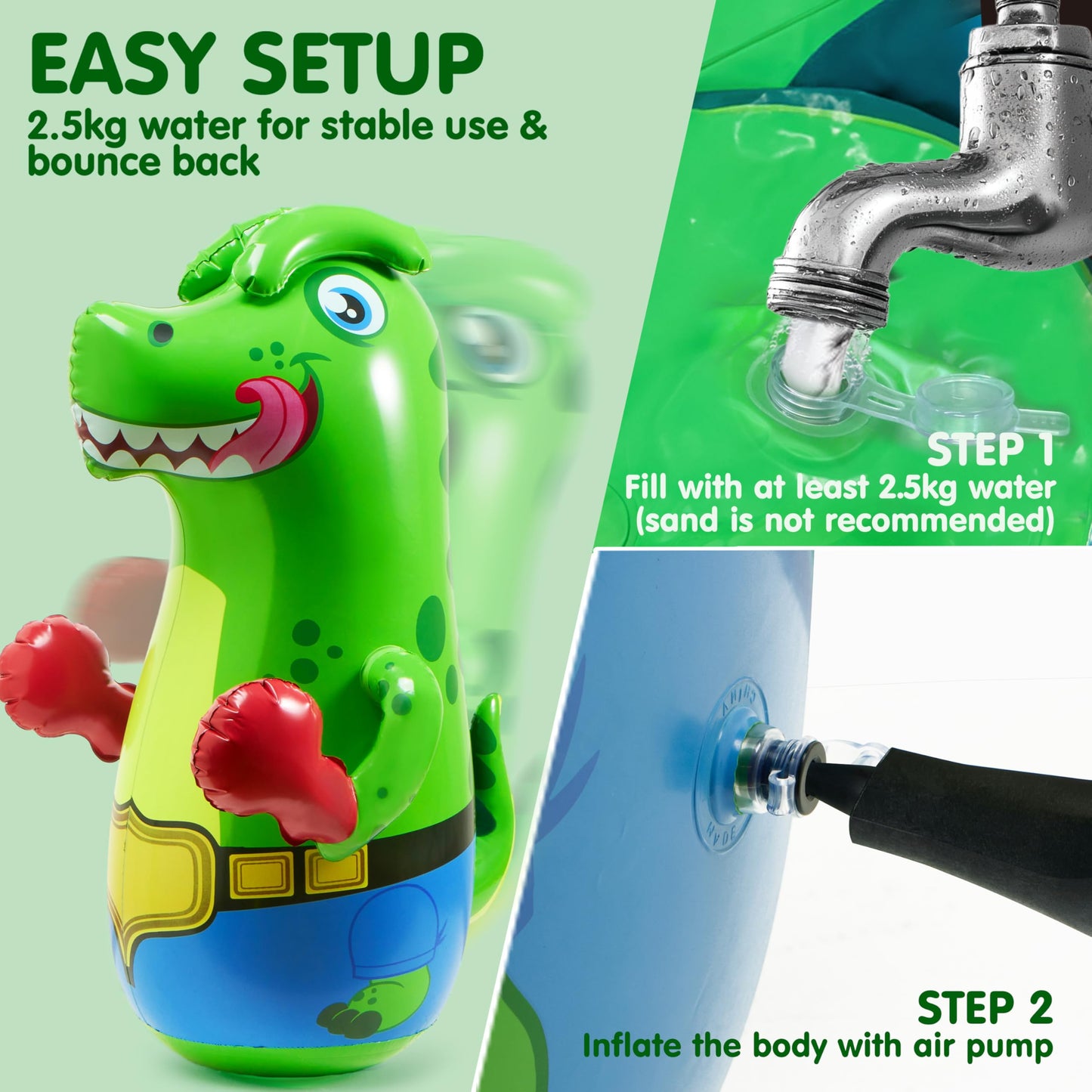 SYNCFUN Inflatable Punching Bag for Kids 47 Inches, Kids Blow up Punching Bag Toys, T.rex Dinosaur Bouncing-Back Bopper