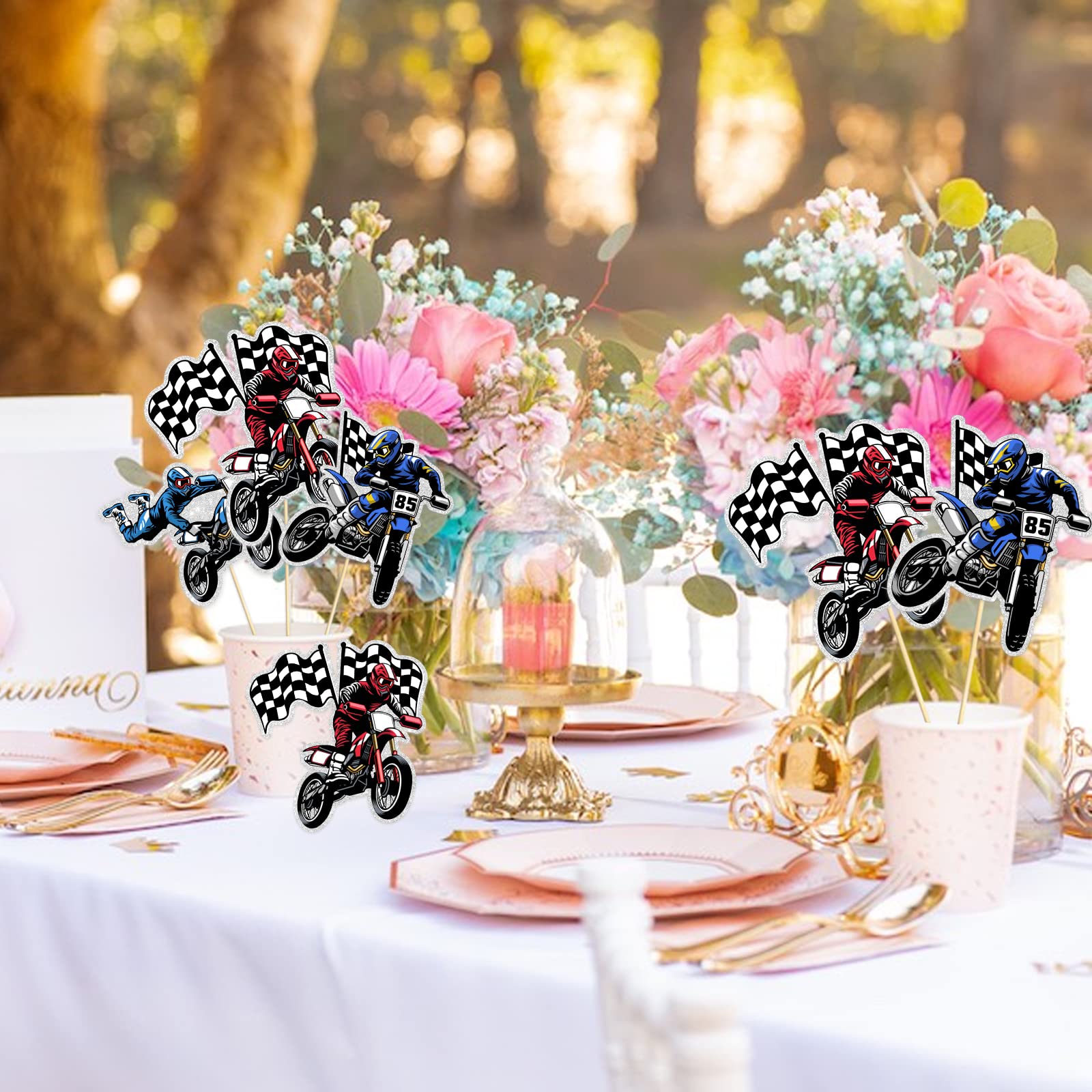 Racing Motorcycle Table Decorations - Motocross Theme Table Centerpiece - Extreme Sports Party Decorations Supplies - 15PCS