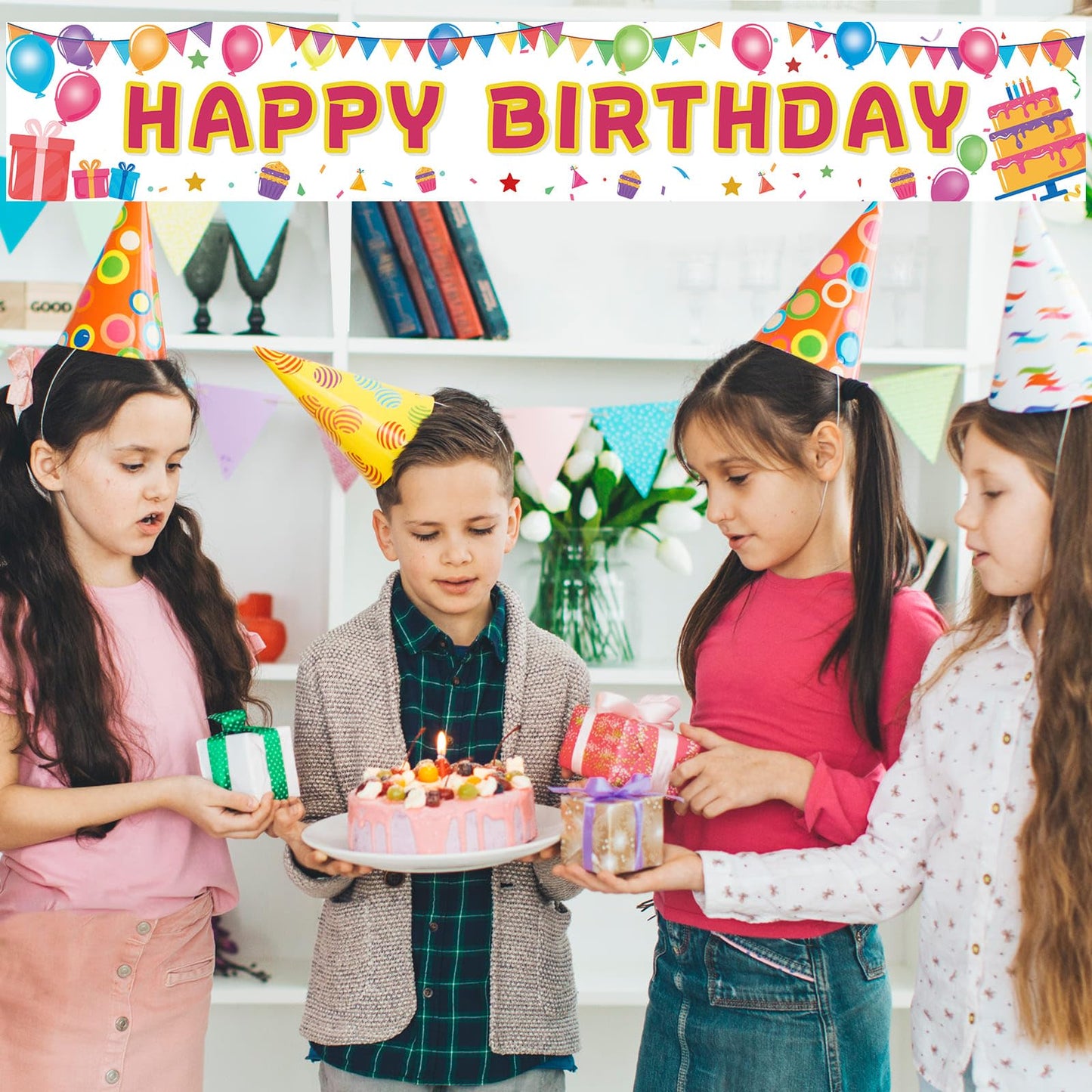 Happy Birthday Banner 118"x20" - Extra Large Reusable Yard Sign, All-Weather Indoor/Outdoor Birthday Decorations for Boys & Girls Party Supplies