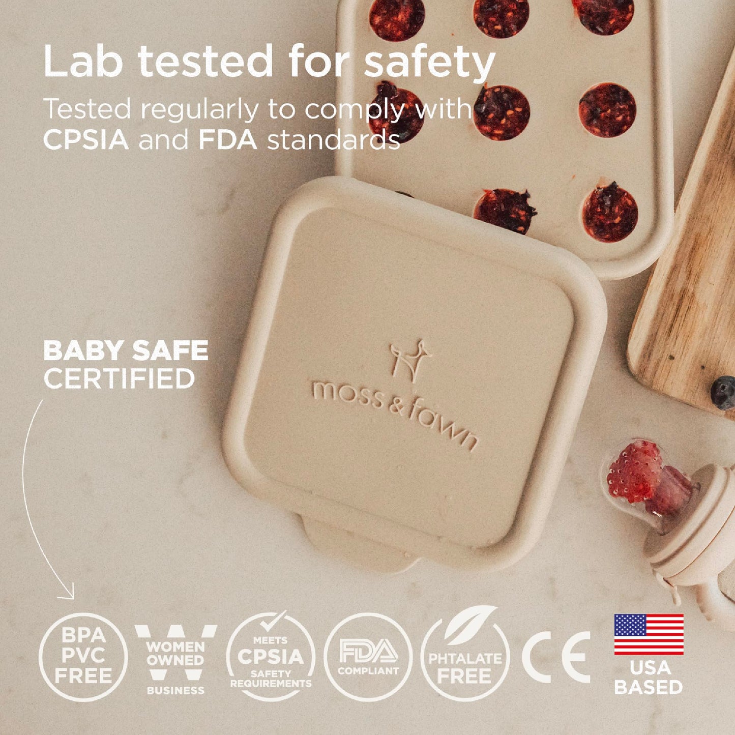 Moss and Fawn Baby's First Bites Bundle - Silicone Frozen Breast Milk Popsicle Kit with Forage Feeder & Teething Popsicle Ice Cube Tray - BPA, PVC