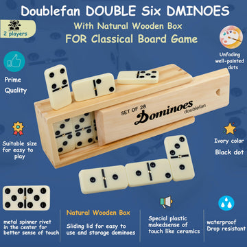 Dominos Set for Adults, Double 6 Domino Game, Double Six Standard Domino with Natural Wooden Box, 28 Tiles,Tradditional Board Game for Adults