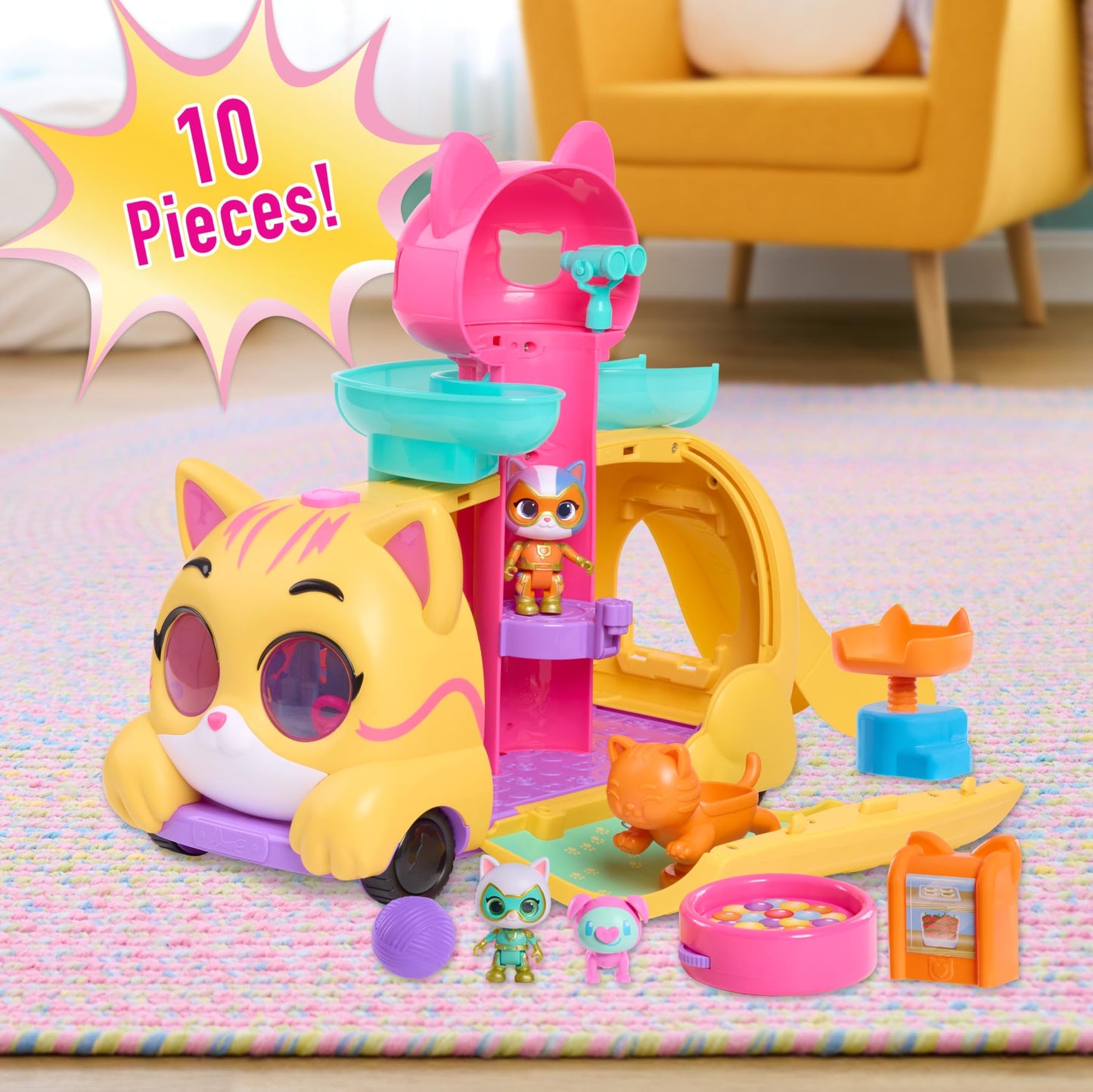 Disney Junior SuperKitties Purr ‘N’ Go Lights and Sounds Playset, 10 Pieces, Articulated Figures, Kids Toys for Ages 3 Up by Just Play