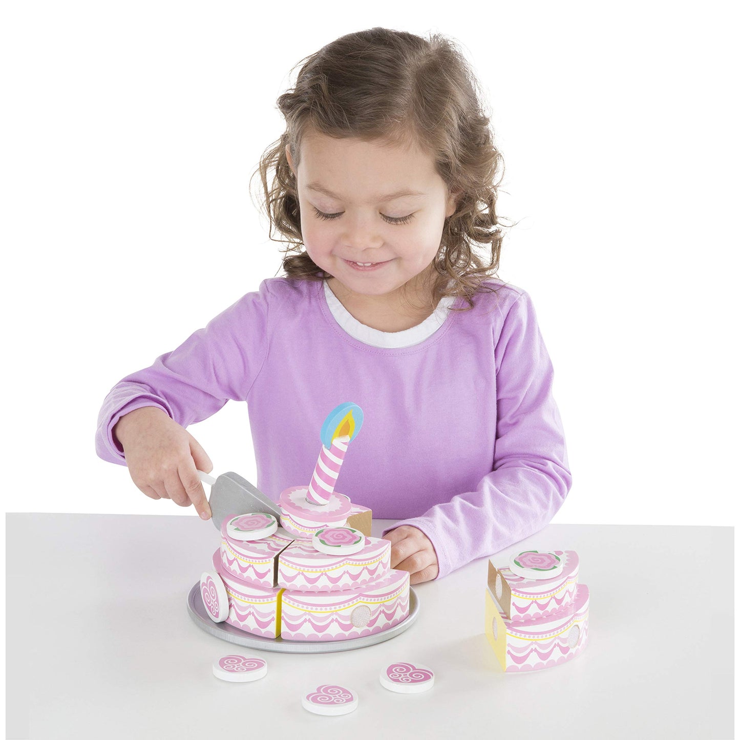 Melissa & Doug Triple-Layer Party Cake Wooden Play Food Set - Birthday Cake Pretend Food Play Set for Toddlers, Kids Ages 3+