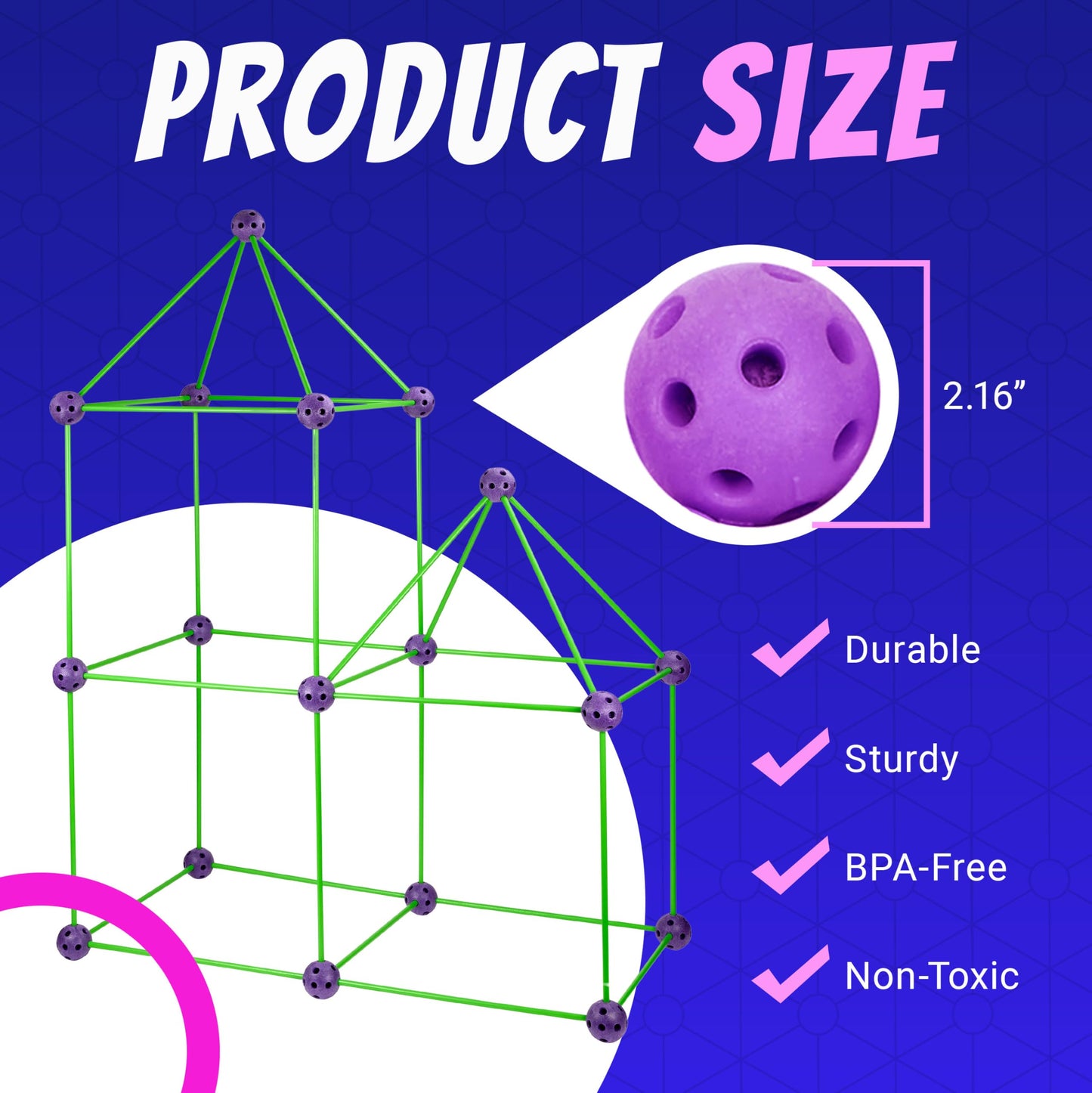 Playbees Fort Building Kit - 140 PCS STEM Toy for Kids Ages 4-12 - Build Tents, Castles & Rockets - Includes Rods, Connectors, 2 Blankets & Flashlight