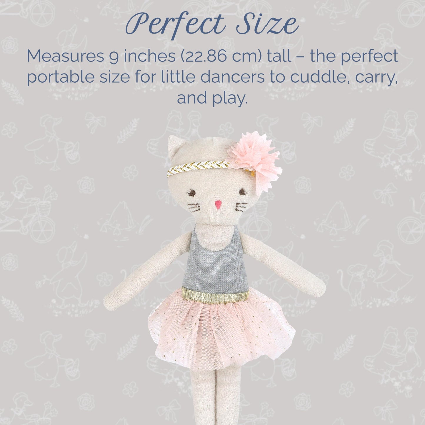 MON AMI Kacie The Kitty Ballerina Stuffed Doll - 9”, Soft Plush Animal Doll, Use as Toy or Room Decor, Great Gift for Kids of All Ages