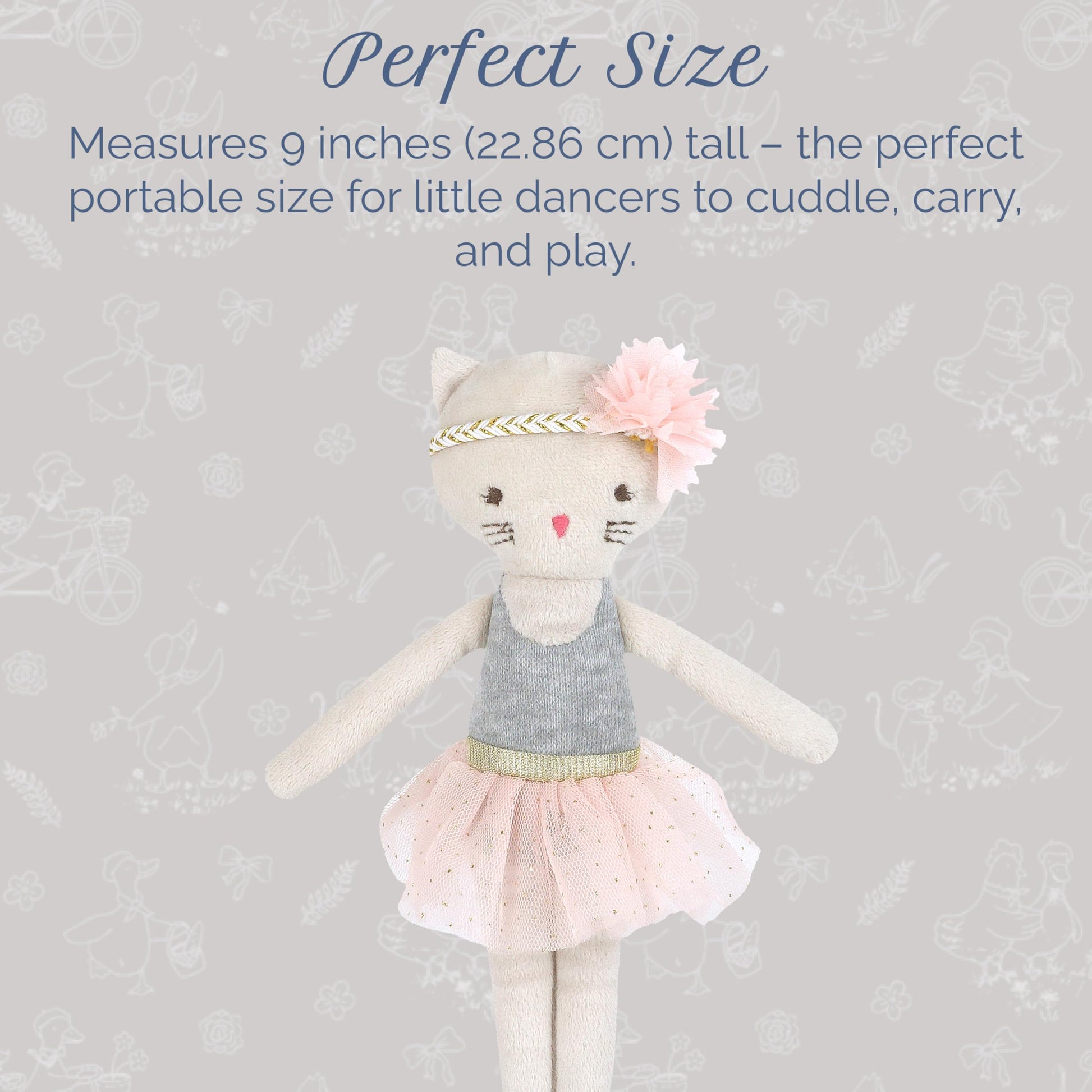 MON AMI Kacie The Kitty Ballerina Stuffed Doll - 9”, Soft Plush Animal Doll, Use as Toy or Room Decor, Great Gift for Kids of All Ages