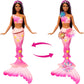 Barbie Mermaid Toy Dolls with Surprise Magic Blooming Flowers Feature, Ombre Tails, Pearl Headband Accessory & Long Brown Hair with Purple Highlights