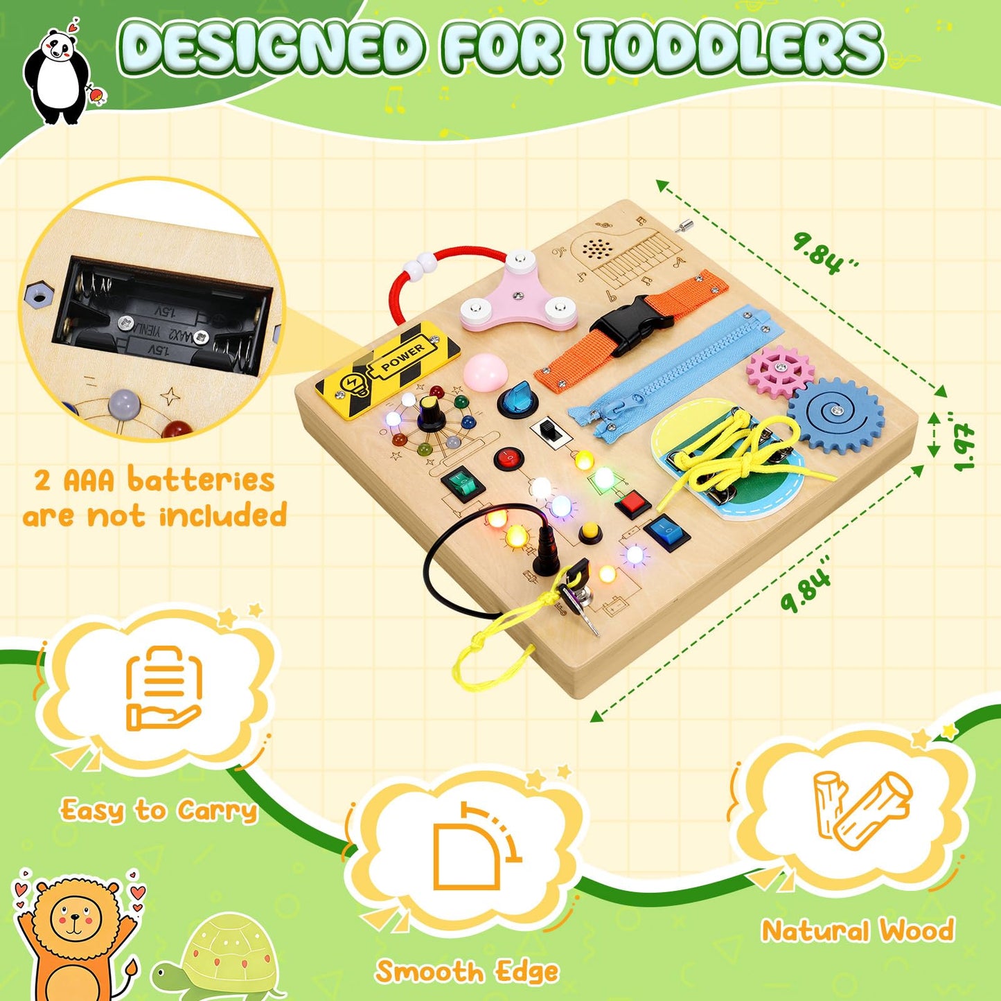 MoKo Montessori Busy Board Toys for 3+ Years Old Wooden Sensory Toys Board with LED Light Up Switch, Locks, Zippers, Music Boxes Learning Educational