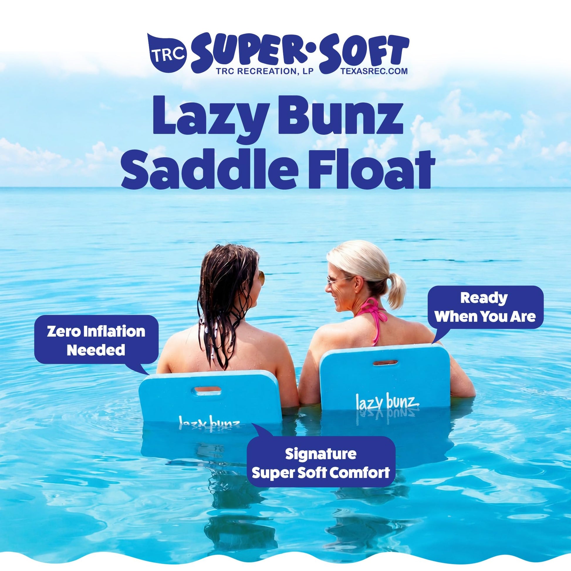 TRC Recreation Lazy Bunz Foam Water Saddle Pool Float for Adults and Kids, Lounger for Swimming Pool, Lake, River, and Beach Essentials, Marina Blue