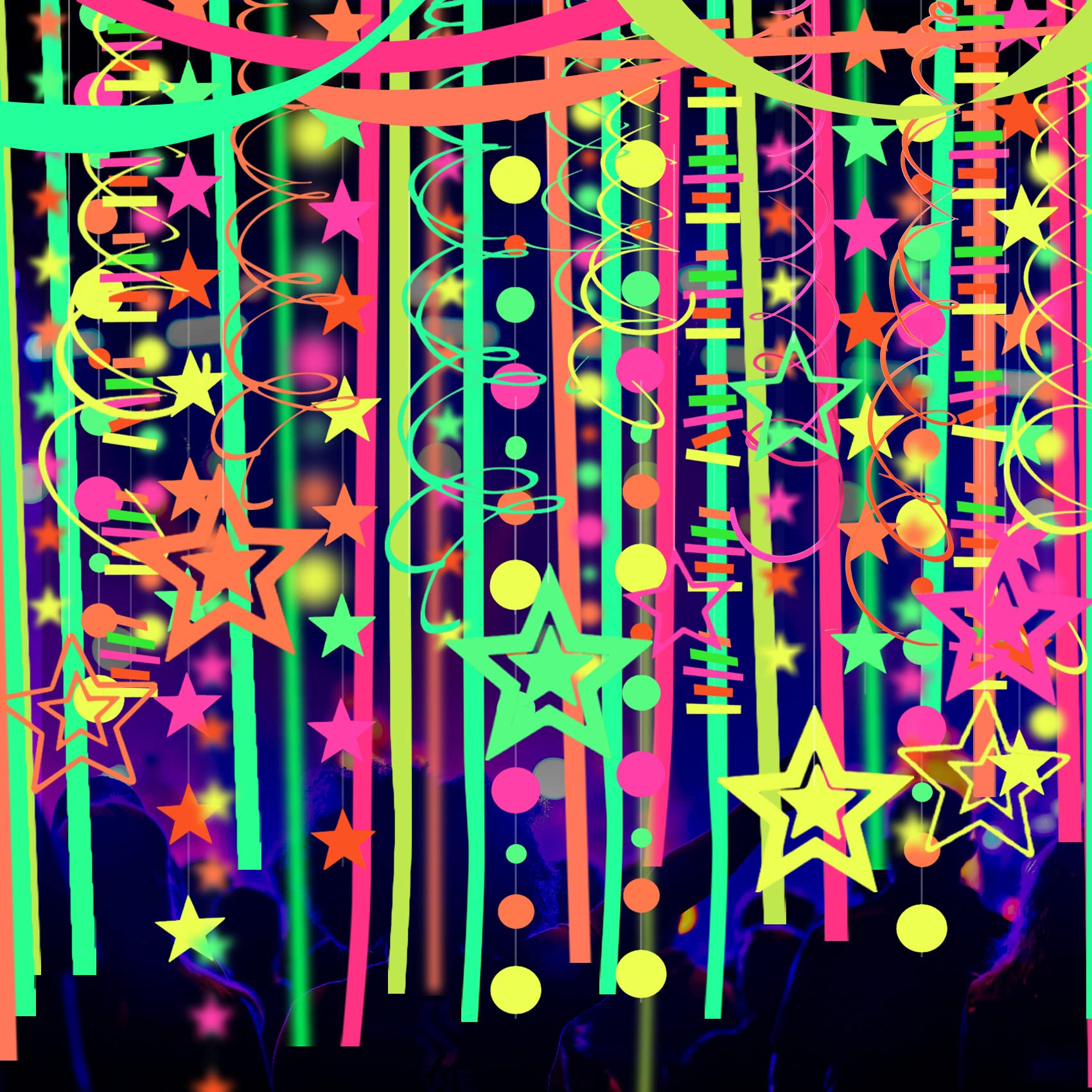 508ft UV Neon Paper Garland Crepe Streamers Glow in The Dark Party Supplies Garland Neon Party Decorations Streamers for Blacklight Reactive