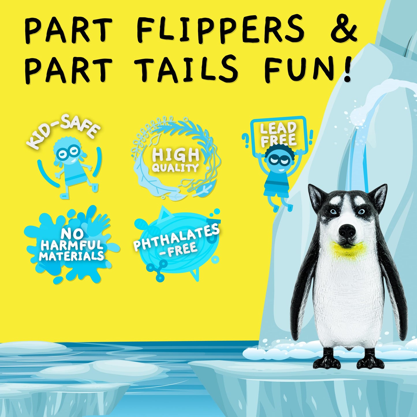 Randimals Penguin & Husky Dog Hybrid Realistic Animal Toys - Unique Mix of Safari Toys & Farm Animals Small Figurines - P-Dawg Mini Figures for Kids