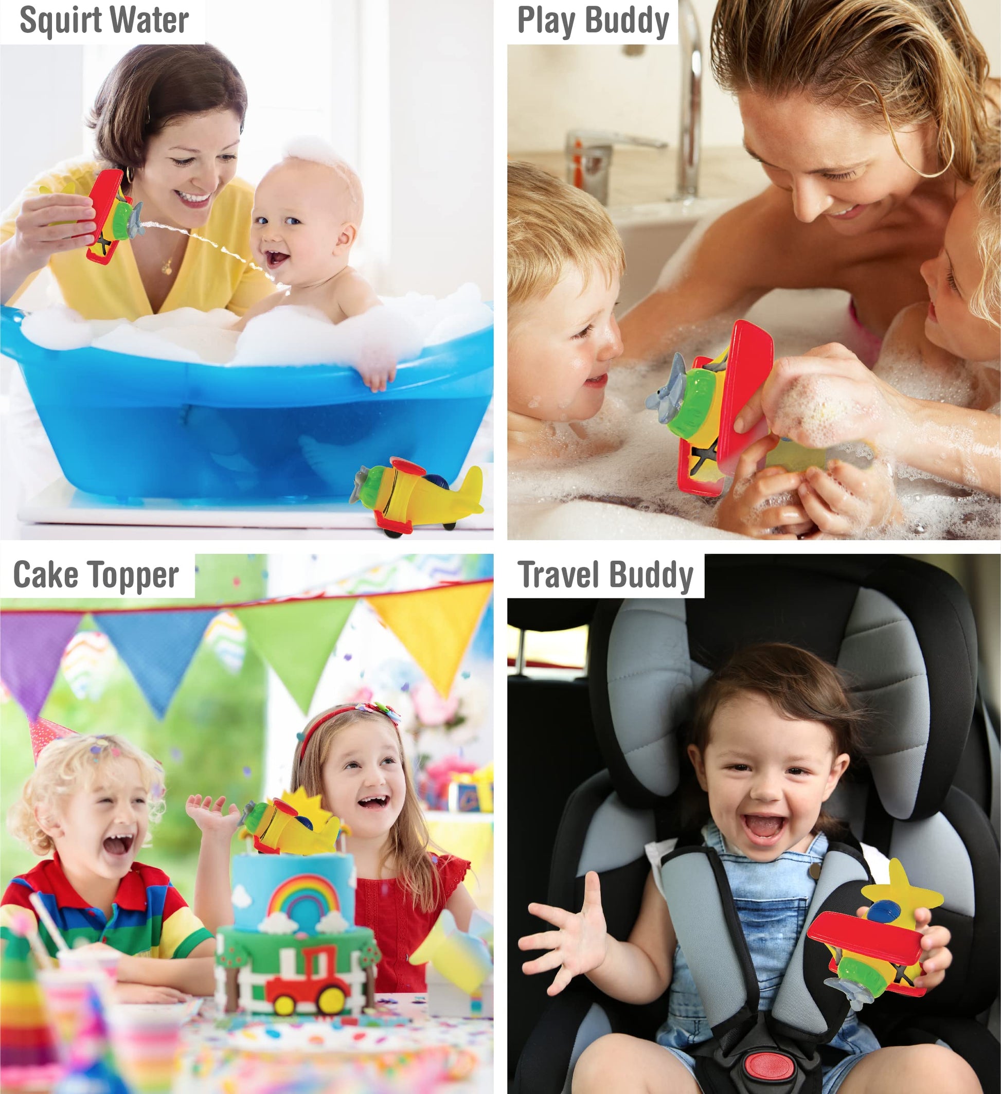 DolliBu Biplane Squirter Bath Toy - Floating Rubber Airplane Baby Toy, Cute Airplane Toys for Kids, Fun Toddler Bath Squirt Toys for Pool, Bathtub, or
