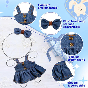 2PCS Doll Clothes Set Denim Overalls Skirt and Striped Shirt Outfit for 15 16 17cm 4 Inch Blind Box Dolls
