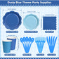 ZUQMZUQ 350 Pcs Blue Party Supplies Set - Blue Paper Plates and Napkins Set Include Gradient Blue Scalloped Paper Plate Napkin Cup Spoon Fork Knife