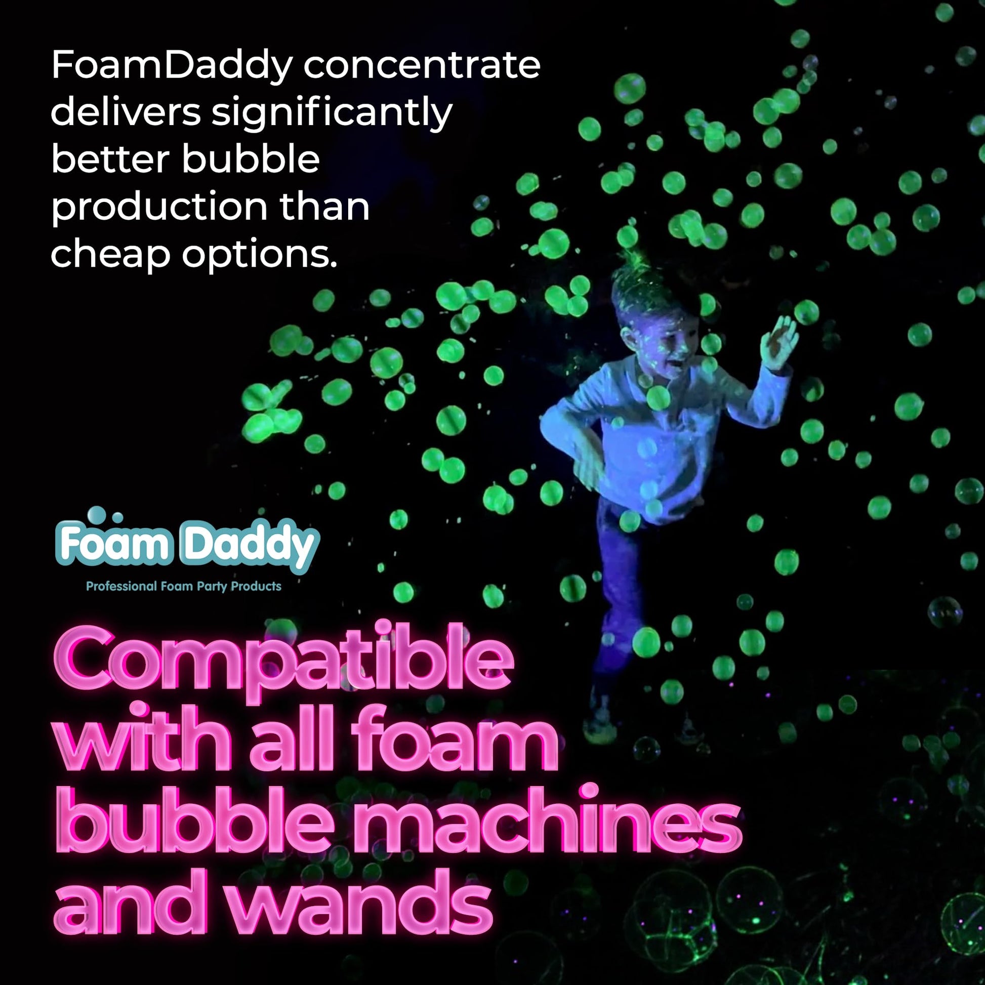 FoamDaddy UV Glow Bubble Solution - Professional Strength Ultra-Concentrated Formula - Make Your Bubbles Glow Under Black Lights - Designed for Any