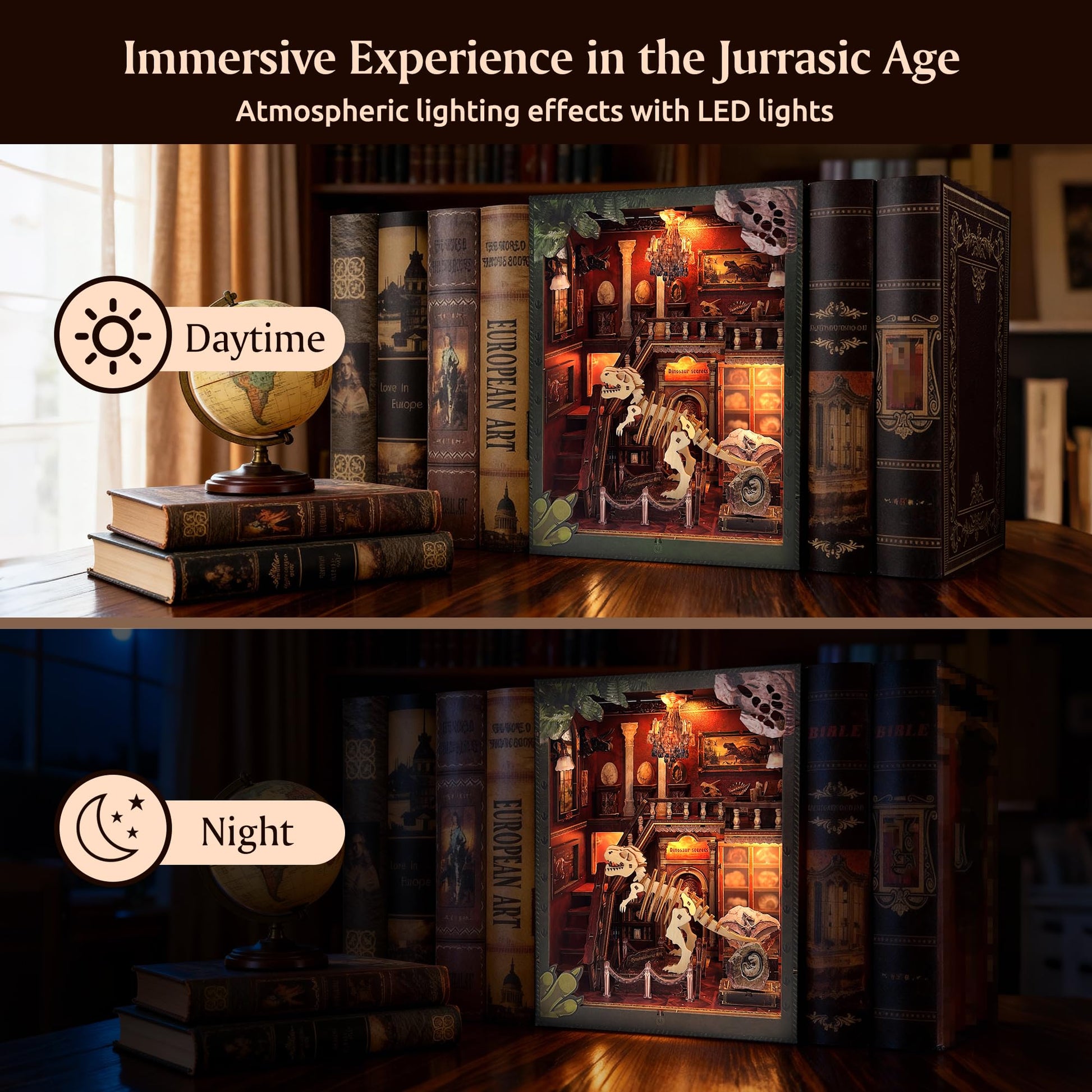 DIY Book Nook Kit with LED Lights | 3D Puzzles for Adults & Teens, Miniatures and Model Building Kits for Bookshelf Decor, Relaxing & Unique Gift