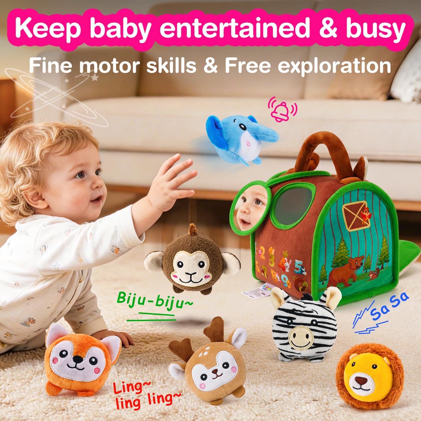 NECTAR BABY Infant Baby 6-12 Months Stuffed Animals Toys with Multi-Sensory