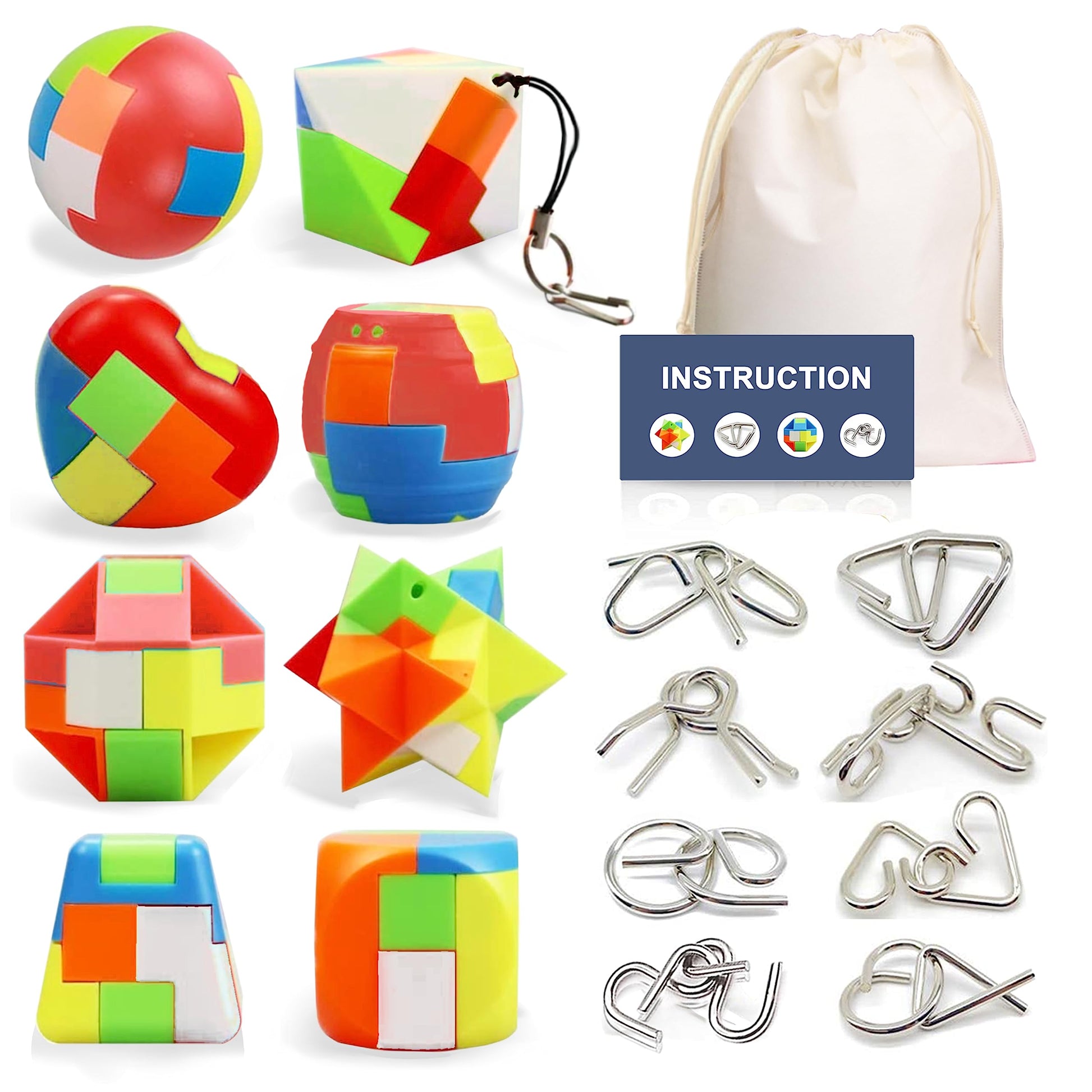 16 Pack Brain Teasers Puzzles for Kids & Adults, Brain Teasers Metal IQ Toys Puzzle Mind Game 3D Coil Cast Wire Unlock Interlock Magic Ball Puzzles