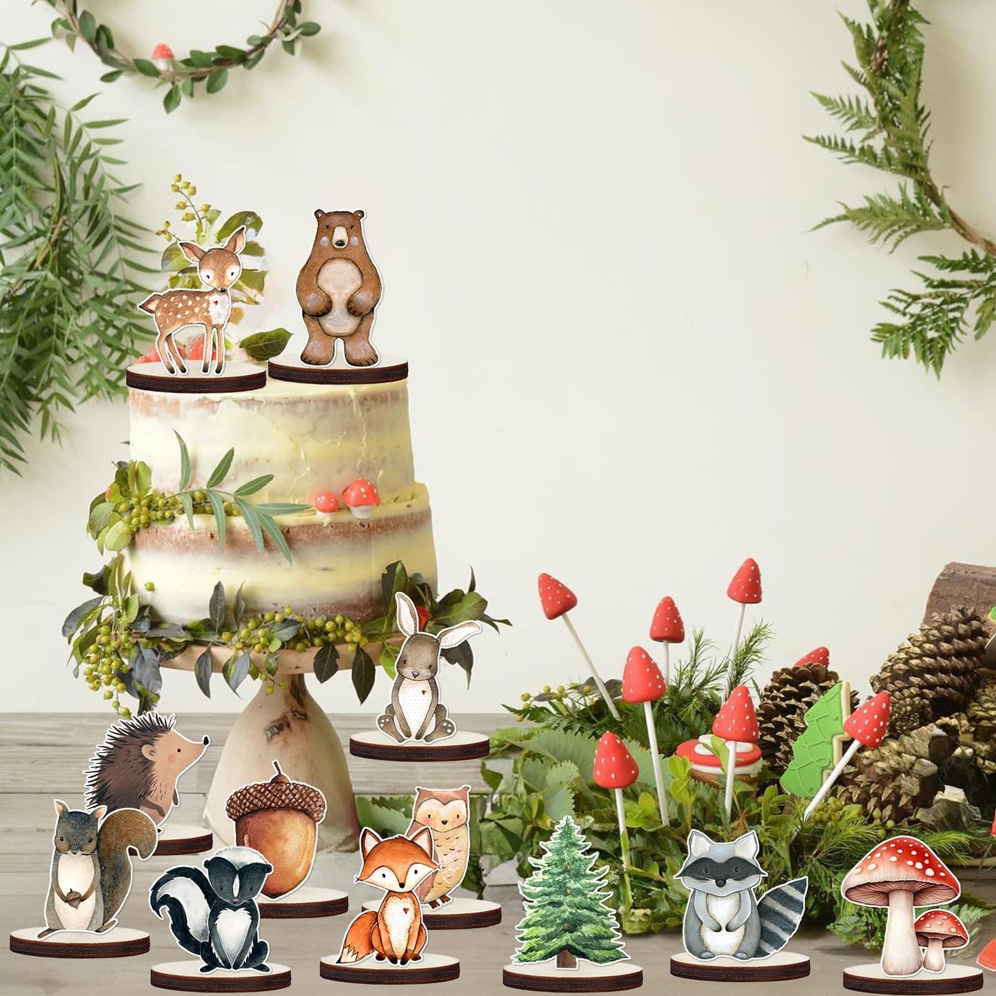 12 Pcs Painted Woodland Animals Wood Table Centerpieces Cutout Shapes Woodland Baby Shower Decorations Wild Creatures Wood Table Topper for Forest