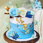 19 PCS Flower Cake Toppers Butterfly Happy Birthday Cake Decorations with Artificial Blue Rose Flowers Eucalyptus Butterflies for Party Wedding Baby