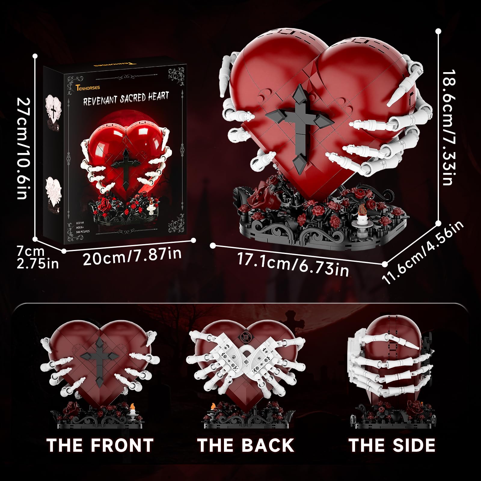 Gothic Sacred Heart of Jesus Building Set, Skeleton Hand, Roses & Cross Dark Aesthetic Catholic Model Kit, Horror Goth Home Decor, Halloween Christmas