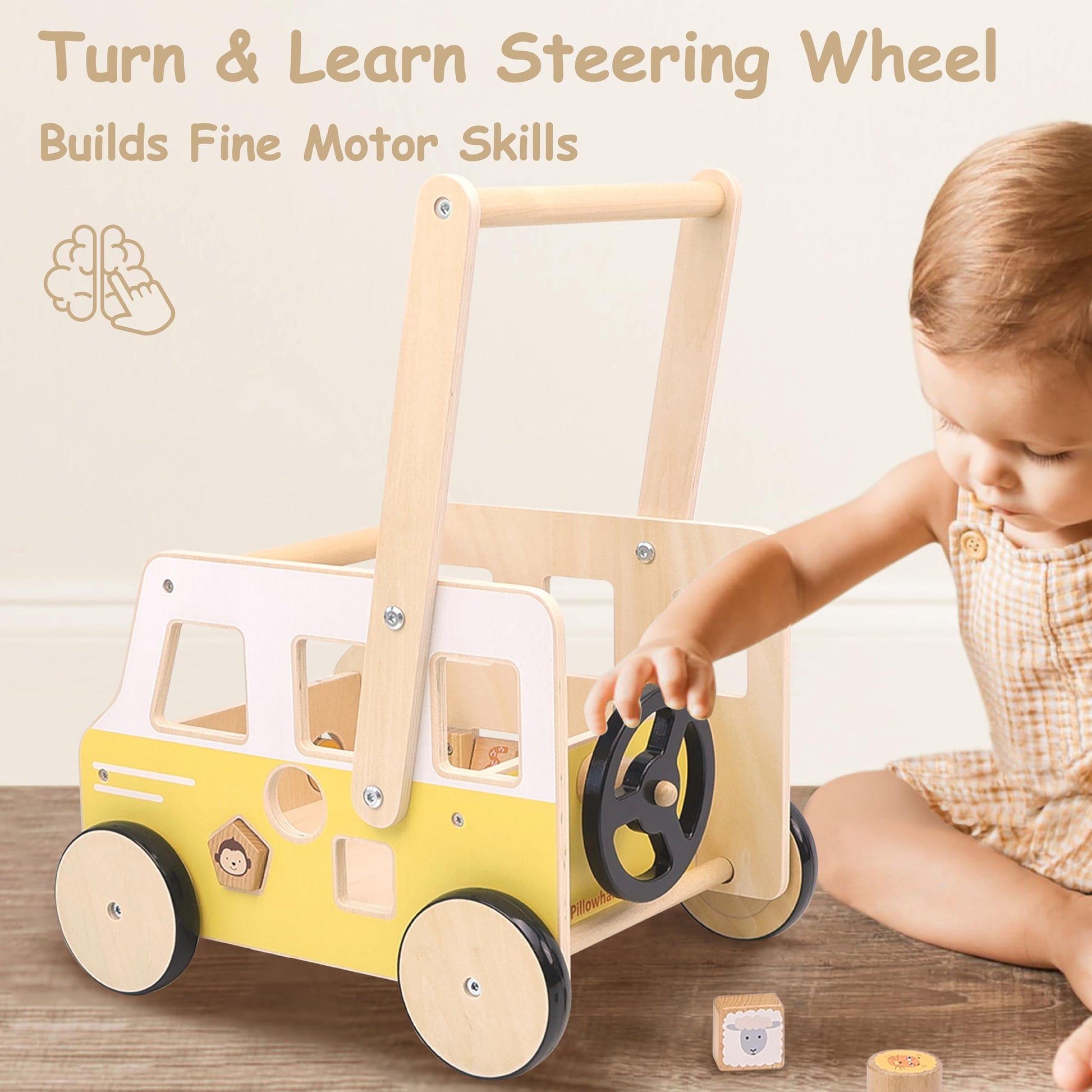 Pillowhale Wooden Baby Walker, First Birthday Gifts for Boys & Girls