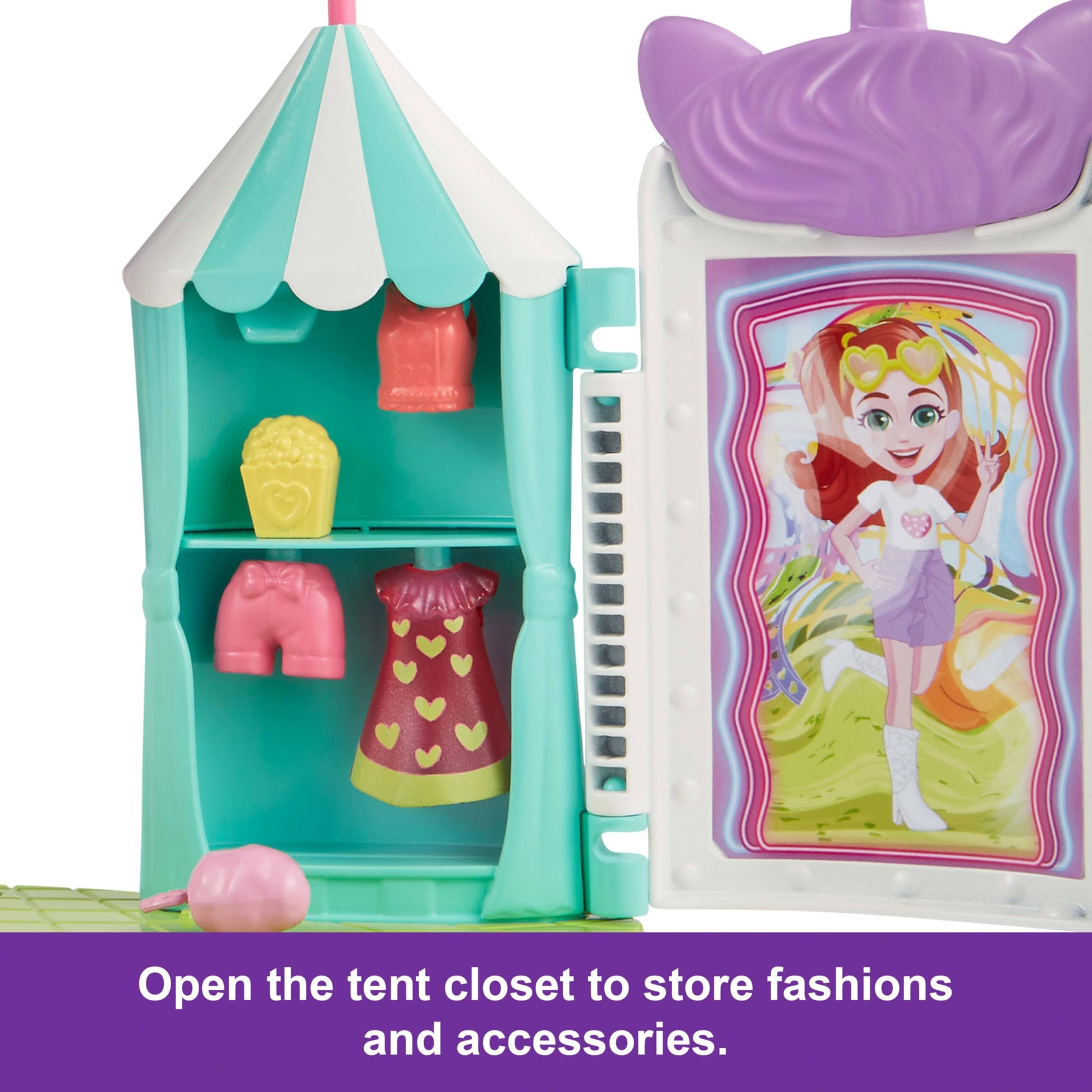 Polly Pocket Doll & Playset, Tropical Treats Carnival Food-Themed Toy Includes 3-inch Doll, 1 Puppy, 10 Accessories & Spinning Ferris Wheel