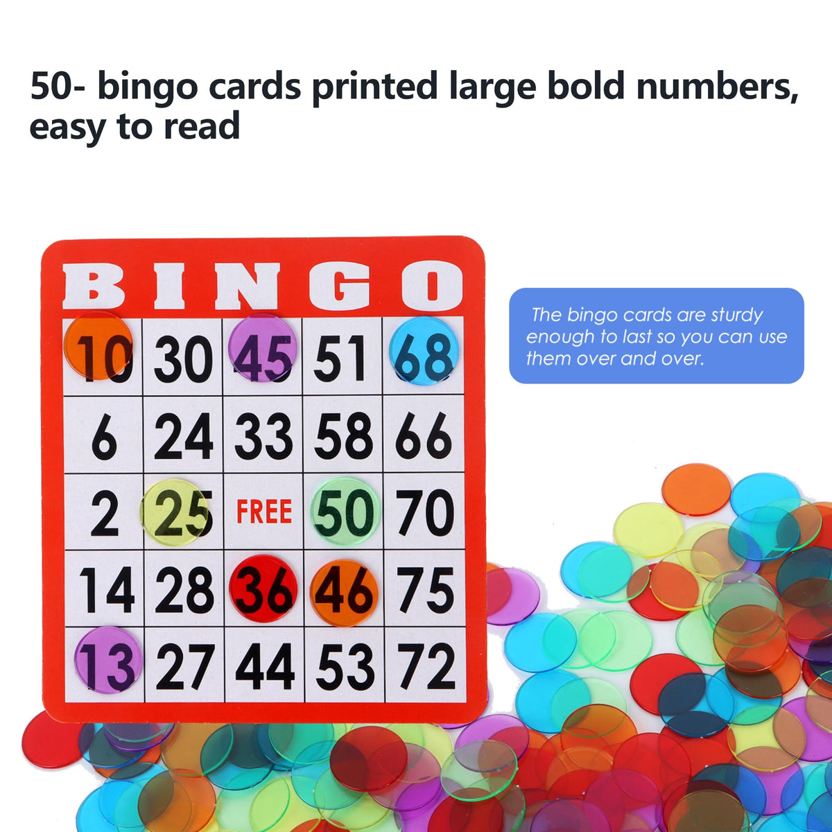 GSE Complete Bingo Game Set with 50 Cards, 500 Chips, Calling Cards Deck