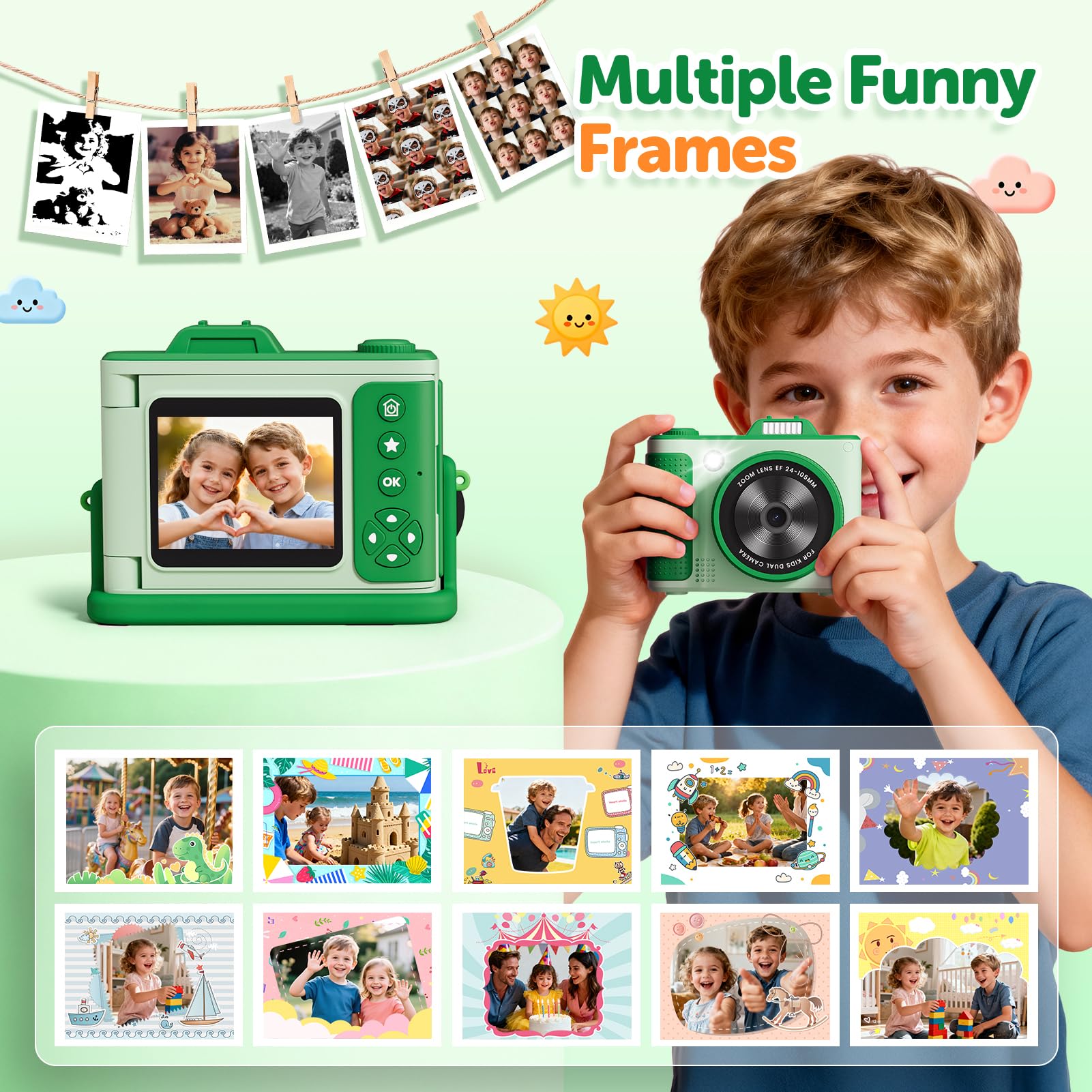 Kids Digital Camera for Girls Boys Age 3-10, My First Camera, 1080P HD Video, Toddler Camera Easy to Use, Shockproof Durable, Toys Gift for Kids