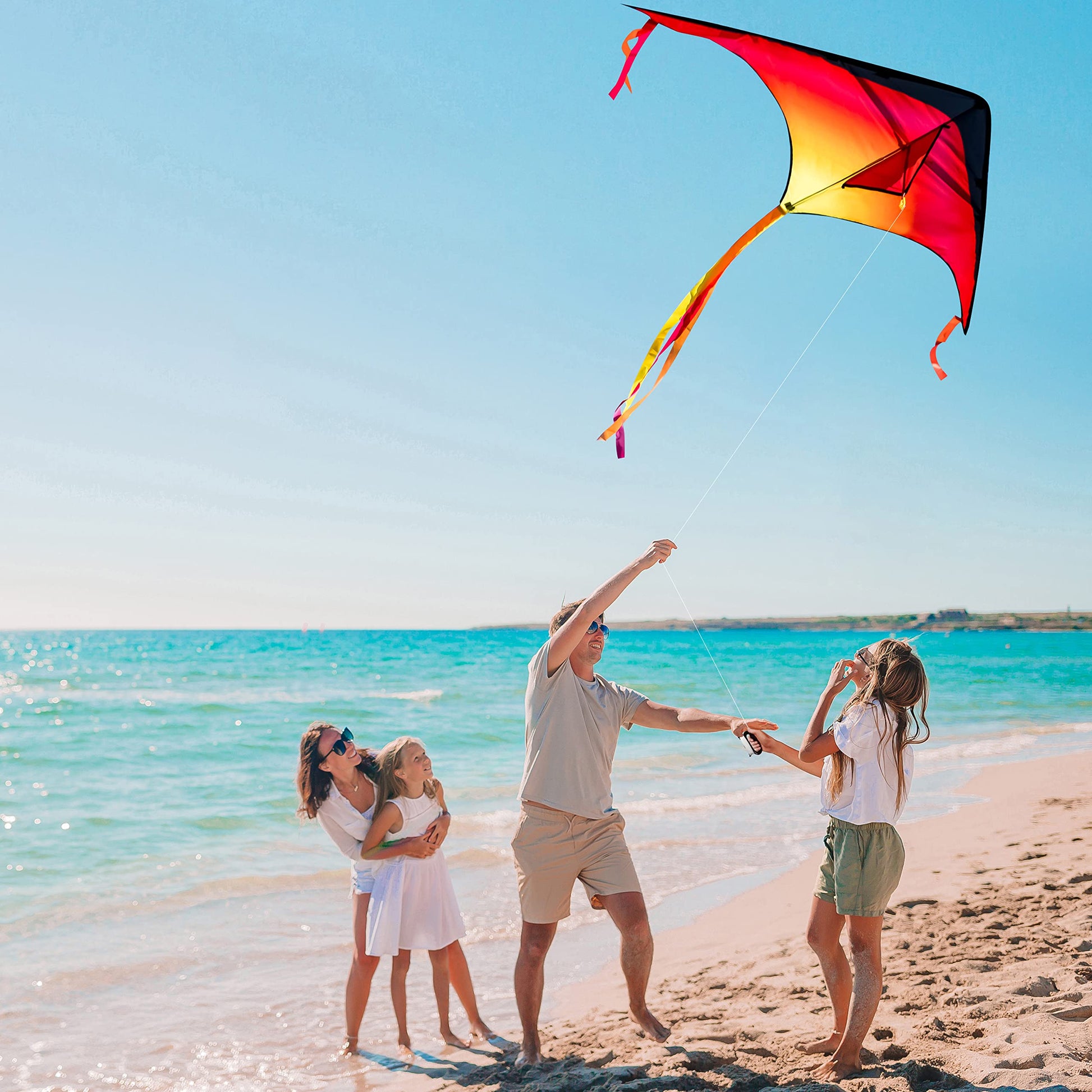 JOYIN Large Delta Kite Red, Green and Purple, Easy to Fly Huge for Kids and Adults with 262.5ft String, Large Delta Beach Kite for Outdoor Games