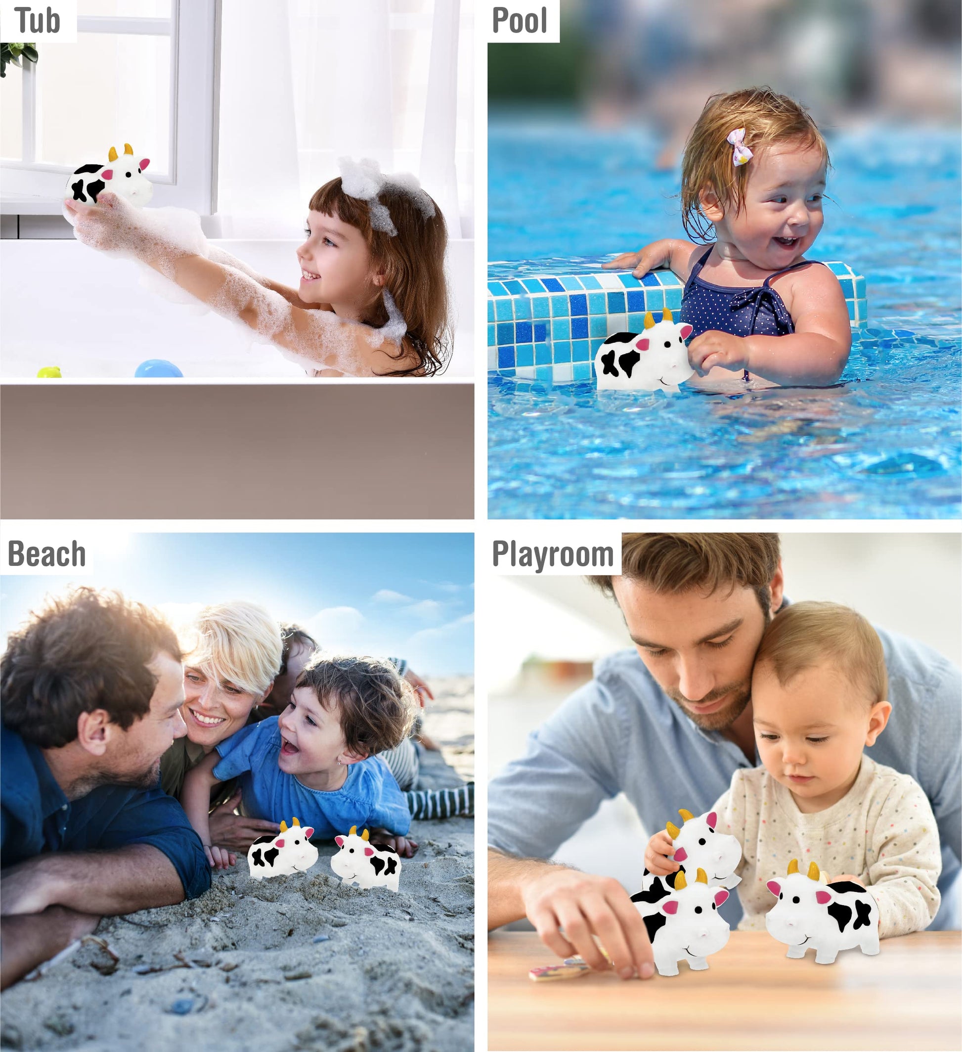 Dollibu Cow Bath Water Squirter Toy - Floating White Rubber Bath Toy, Cool Animal Squirting Bathtime Play Water Toy for Toddlers, Cute Farm Animal
