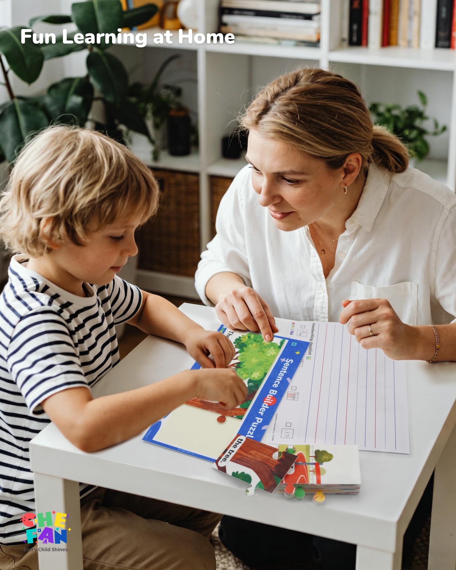 CHEFAN Sentence Building Puzzle for Kids, Reading & Writing Learning Game with Sight Words & Phonics, Sentence Board & Writing Board, Speech Therapy