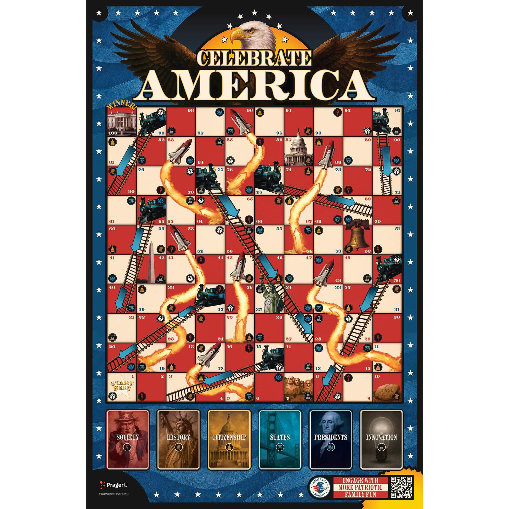 PragerU: Celebrate America - Race to The White House Board Game, USA Trivia Game, America’s 250th Anniversary Edition, Families & Kids 8+, 2+ Players