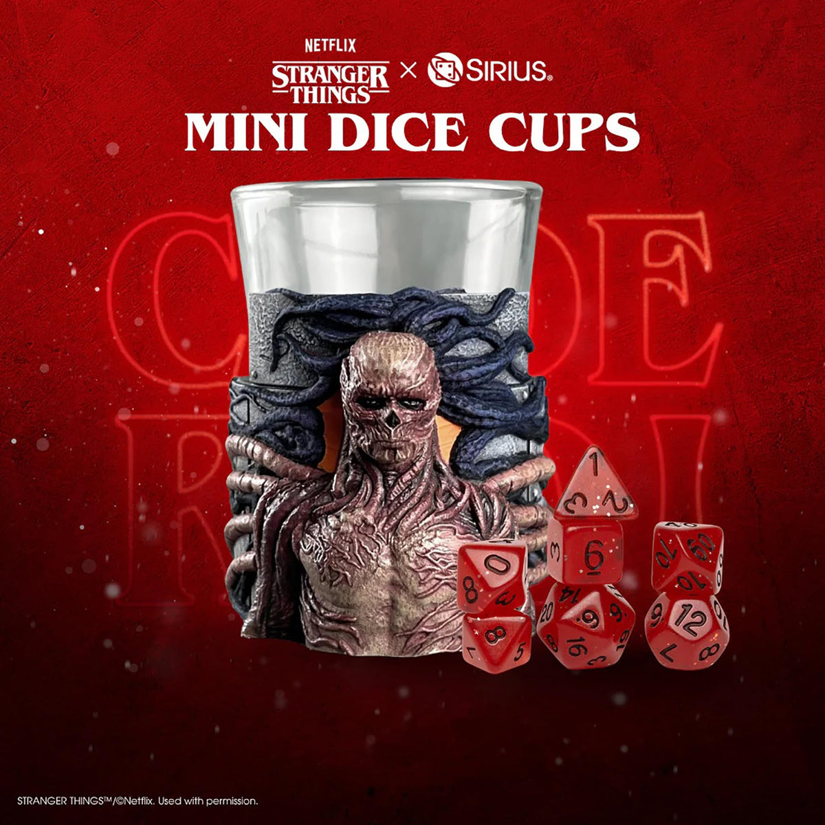 Sirius Dice Stranger Things Mini Dice Cup - Vecna - 7pc Red & Black Polyhedral Set, Detailed Character Sculpt On Glass Cup, Collectible RPG