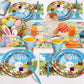 MYFEST 120pcs Easter Plates and Napkins Tableware Set, Happy Easter Disposable Plates Napkins Forks and Cups for Bunny Party Decorations and Supplies
