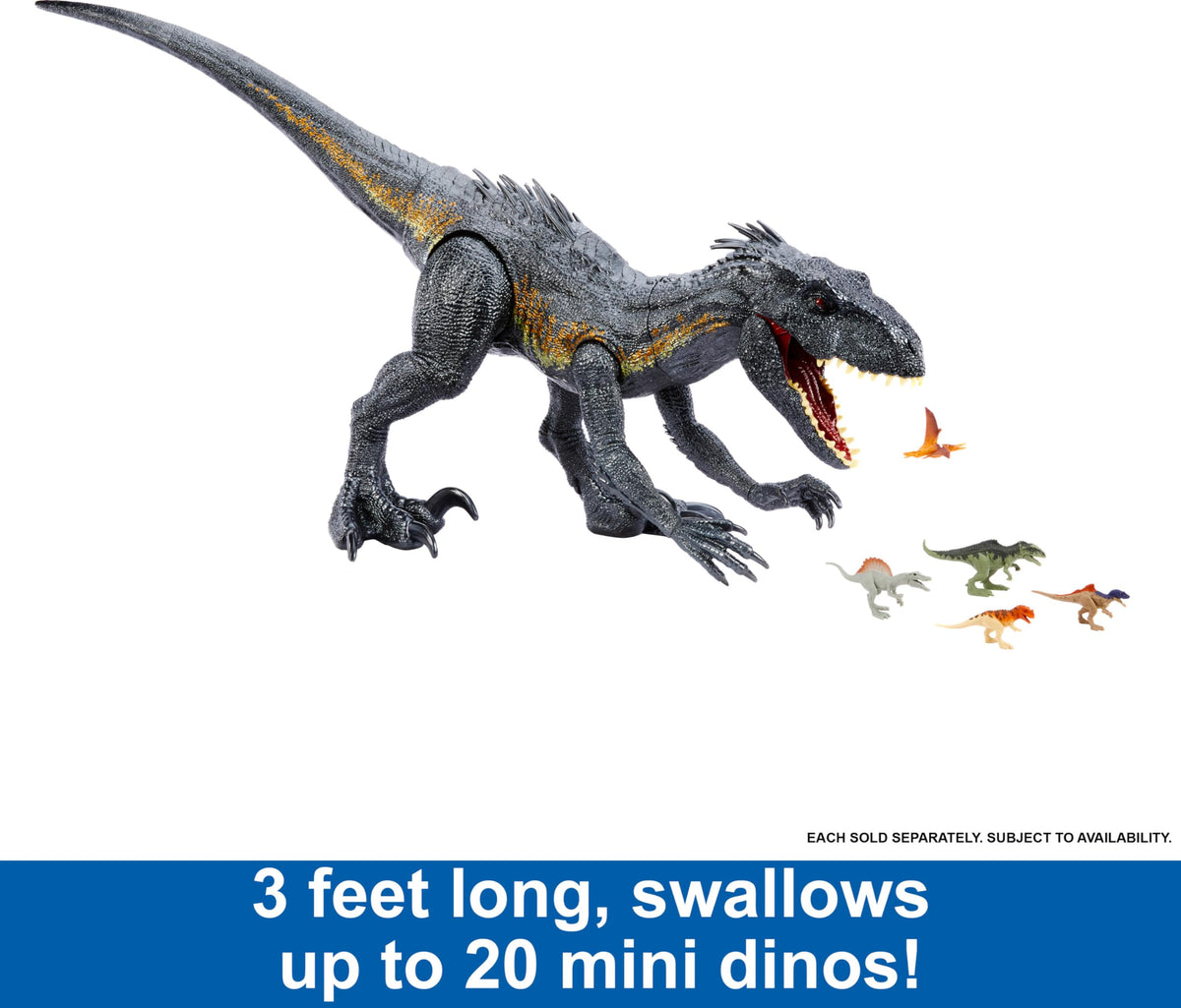Mattel Jurassic World Fallen Kingdom Giant Dinosaur Toy, Super Colossal Indoraptor, Swallows Mini Figures, 3 Feet Long Authentic Figure