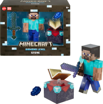 Mattel Minecraft Diamond Level Steve Action Figure with 3 Accessories, 5.5-in Collector Scale & Pixelated Design