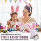 Made By Aliens Fluffy Easter Bunny Stuffed Animal with Bow - Plush Bunny Toy Cute Huggable Rabbit for Kids & Adults on Easter - 6-inch (White)