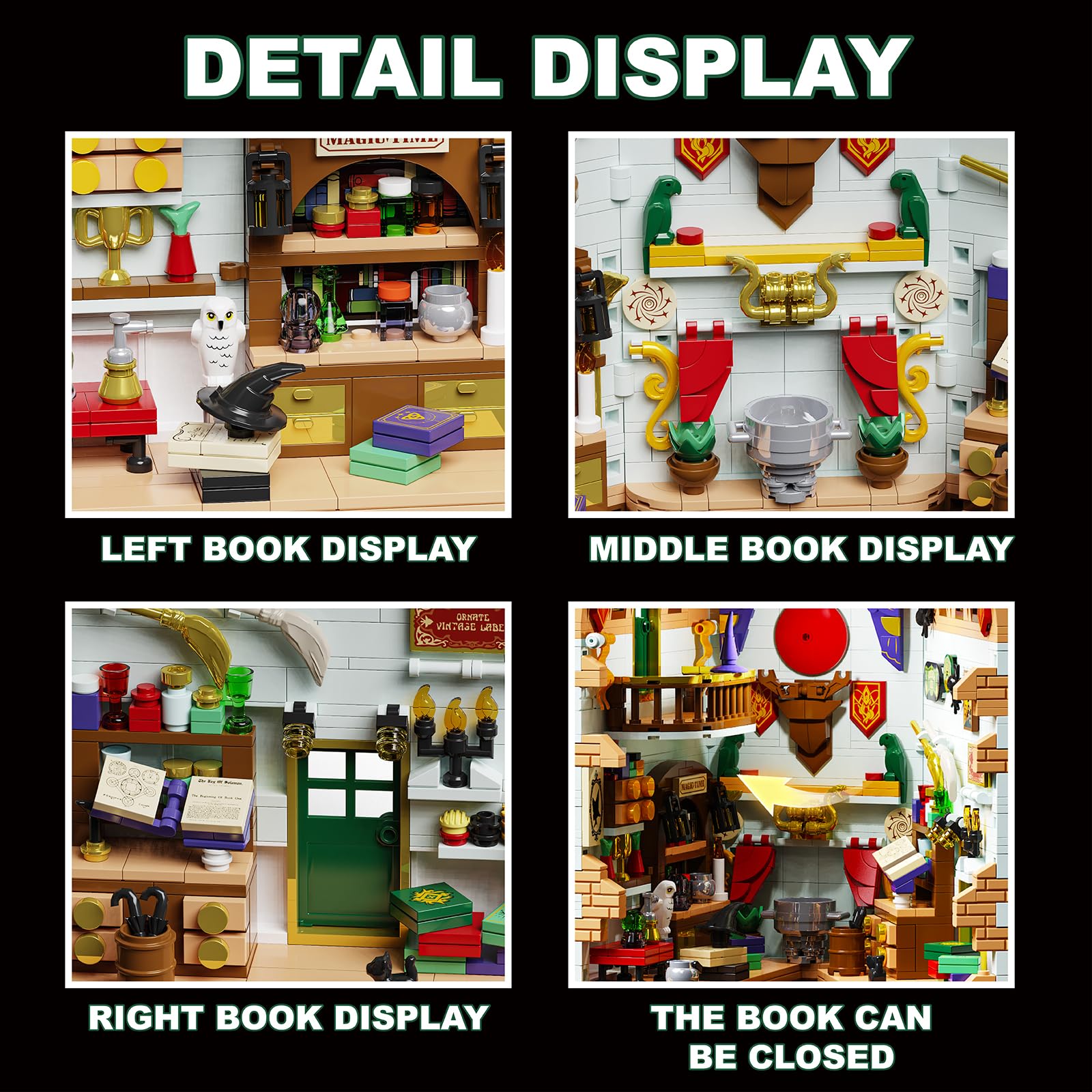 GHQYTPR Magic ACademy Book Nook Building Block Set 989 PCS Enchanted Potion Booknook Model Kit for Adults Teens Magic Spellbook Bookend Decor Display