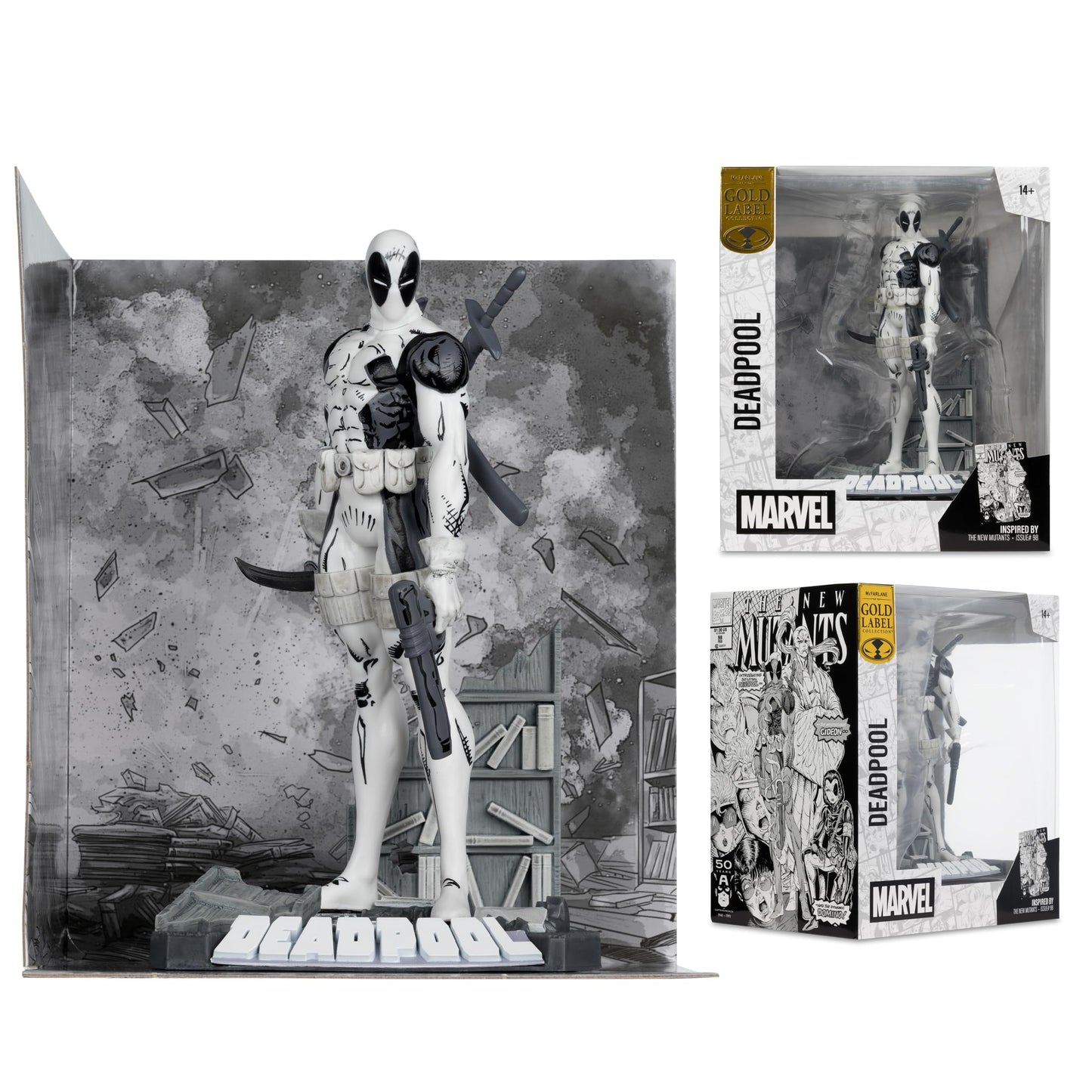 McFarlane Toys- Marvel Deadpool (Line Art) 1:10th Scale Collectible with Scene (The New Mutants #98) Gold Label