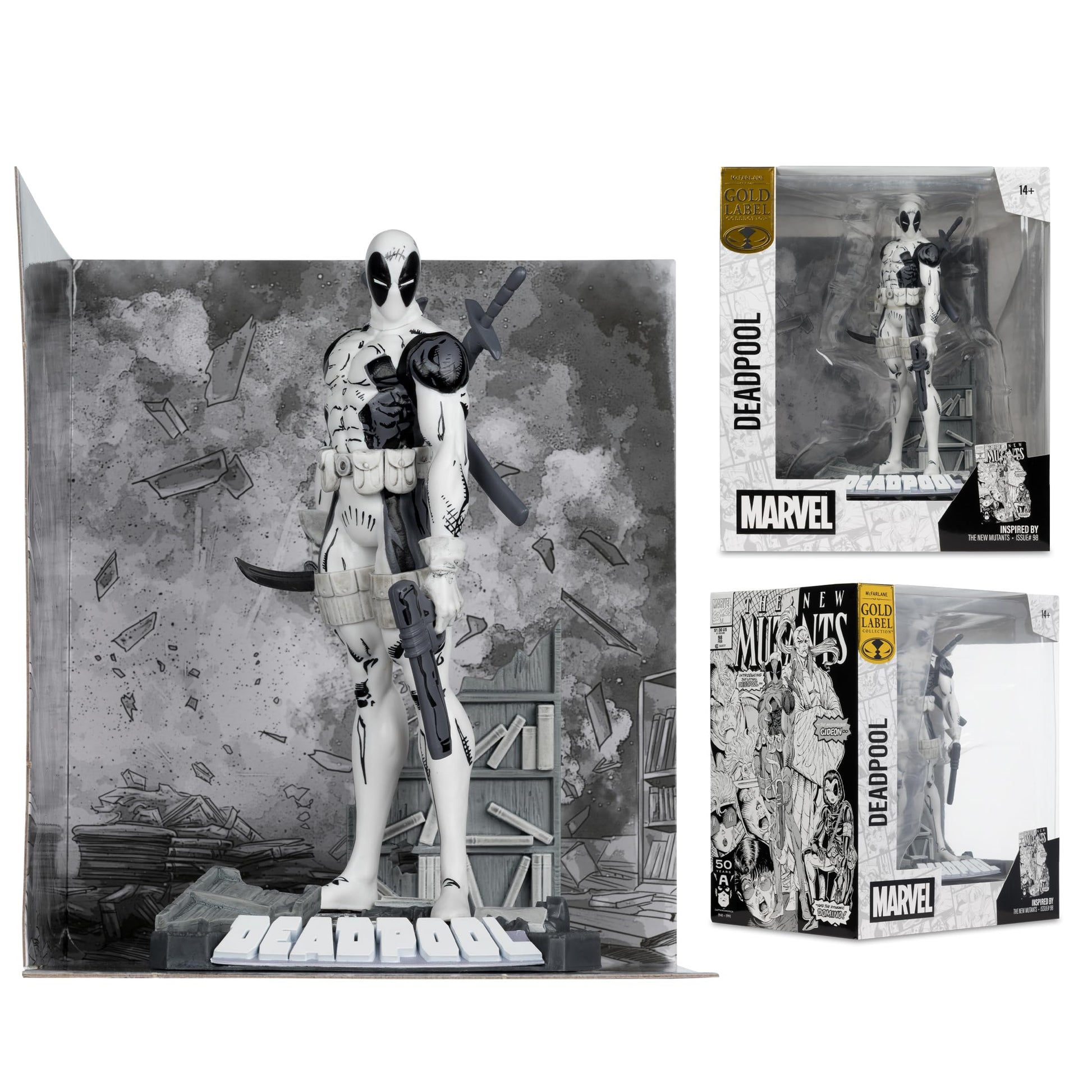 McFarlane Toys- Marvel Deadpool (Line Art) 1:10th Scale Collectible with Scene (The New Mutants #98) Gold Label