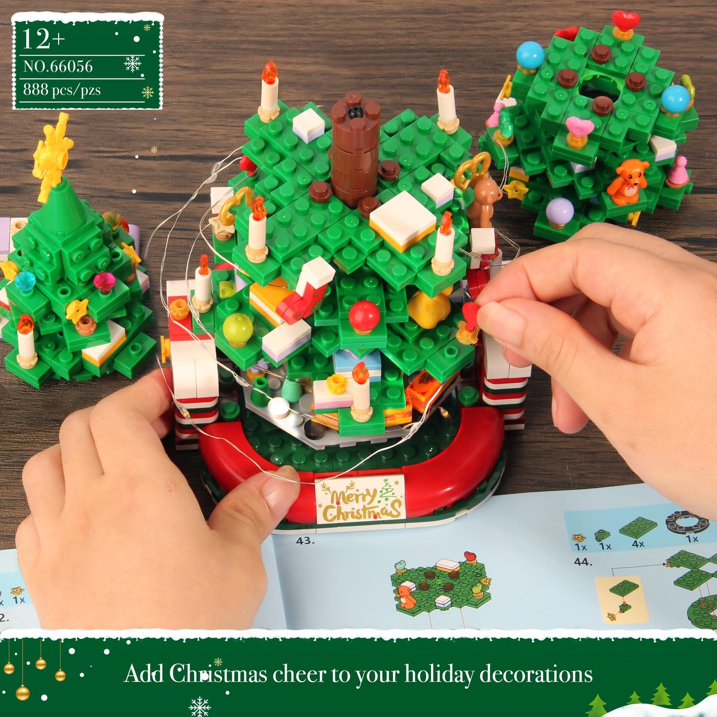 Christmas Tree Building Set for Kids, Christmas Tree 2024 Collectible Holiday Building Block Home Decor with Light, Tabletop for Boys, Girls