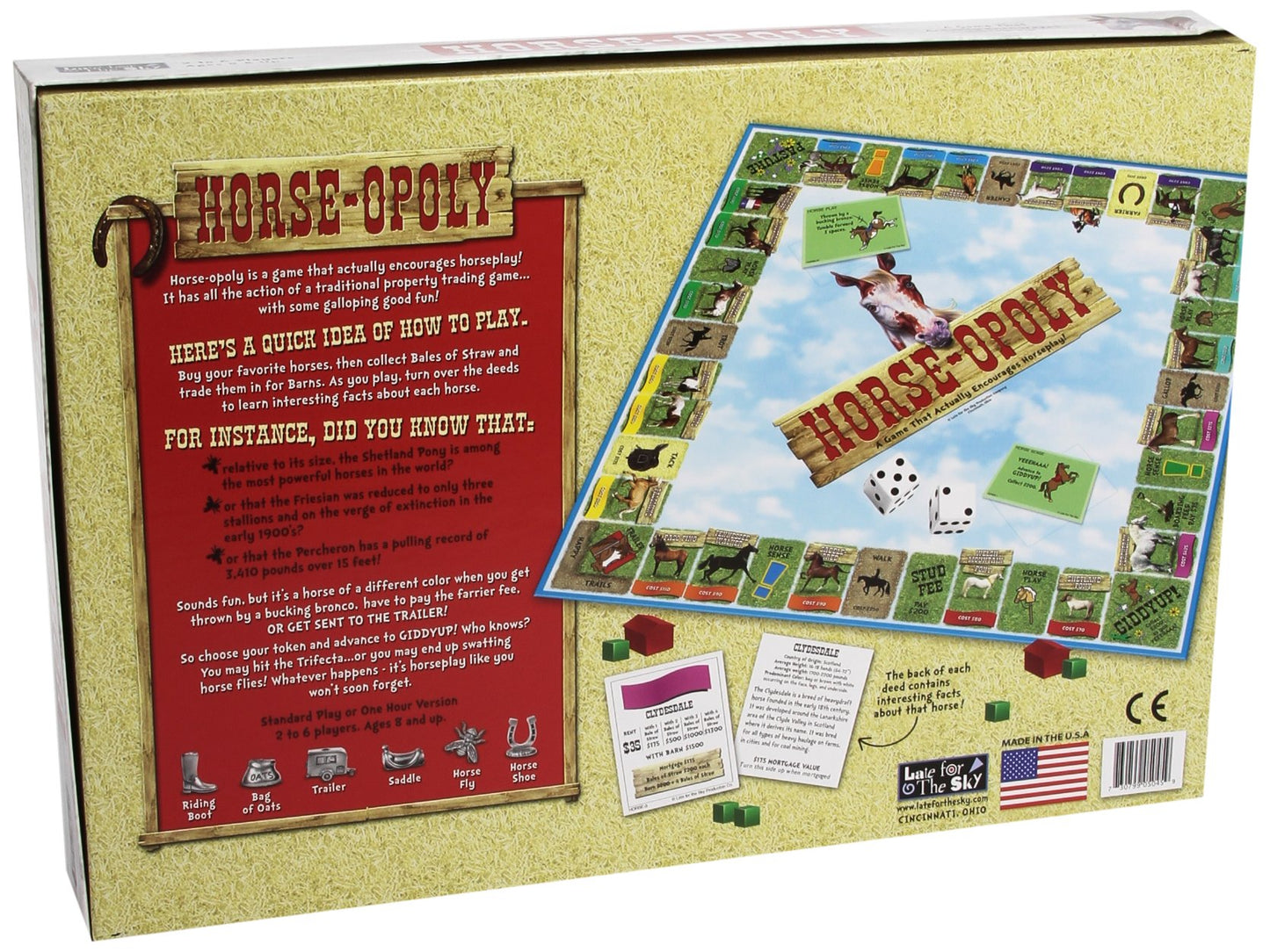 Late for the Sky Horse-Opoly Board Game for Families & Kids, Property Trading Strategy, 2-6 Players, Ages 8+, Educational Horse Breeds, Fast Play