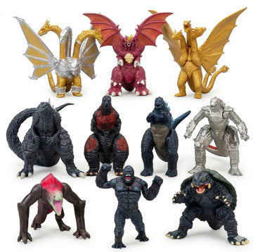 JAYKENIXO 10 Pack NEW Monster Action Figures - Small Dragon & Kaiju Toys with Movable Joints, Dragon VS Kong Creature Playset for Kids, Cake Toppers