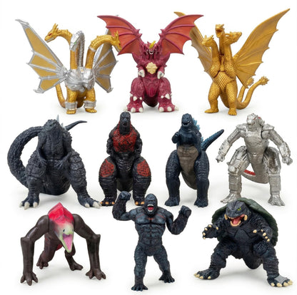 JAYKENIXO 10 Pack NEW Monster Action Figures - Small Dragon & Kaiju Toys with Movable Joints, Dragon VS Kong Creature Playset for Kids, Cake Toppers