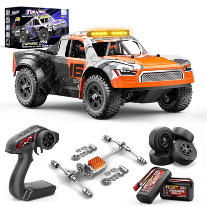 1:16 Beginner RC Cars,4WD Drift All Terrain Remote Control Car Short Course RC Truck, Up to 36 km/h,2.4GHz RTR, 2×7.4V 1300mAh Batteries, 2 Tire Sets