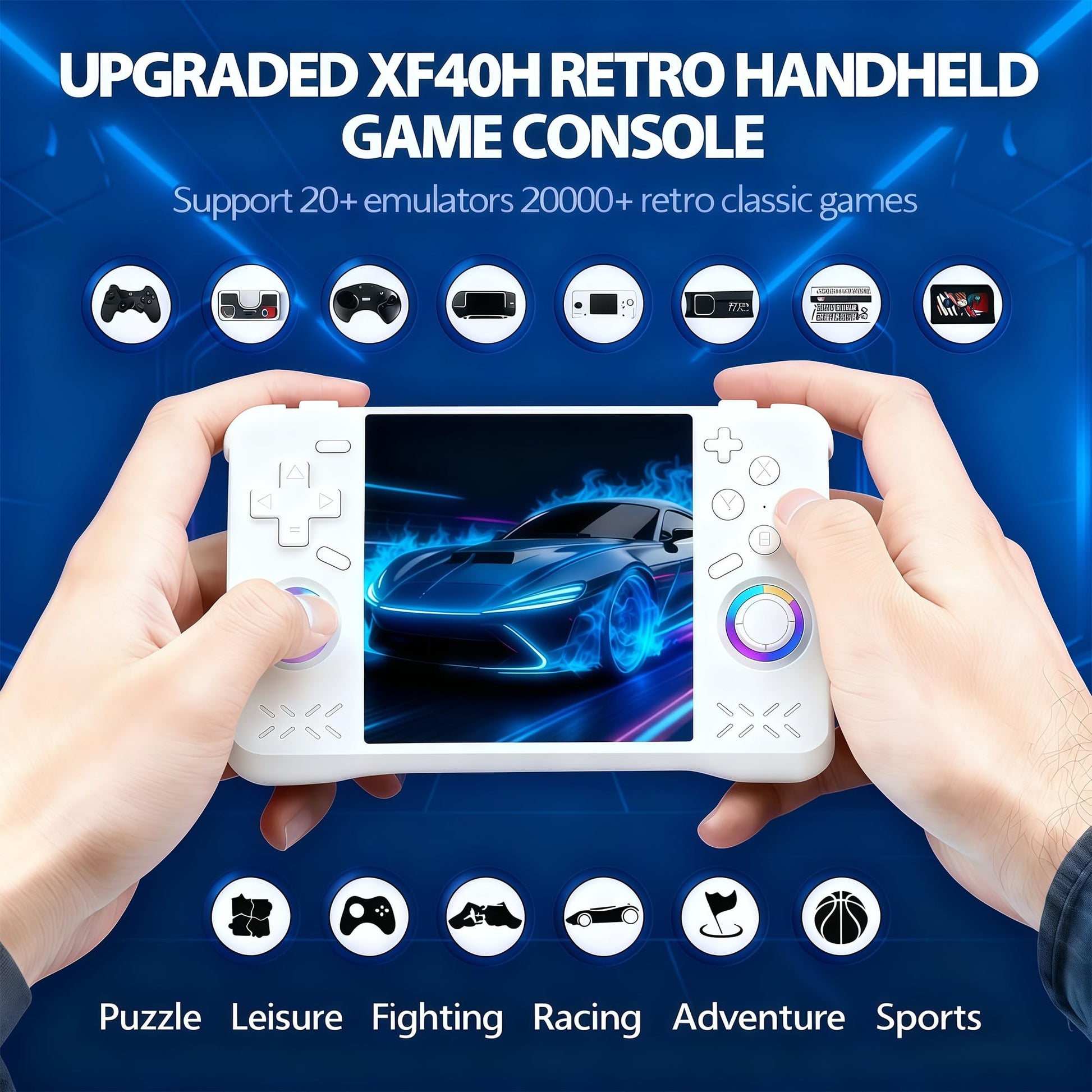 XF40H Handheld Retro Game Console, Portable Pocket Gaming Device with Gift Box (128Gb Pink)